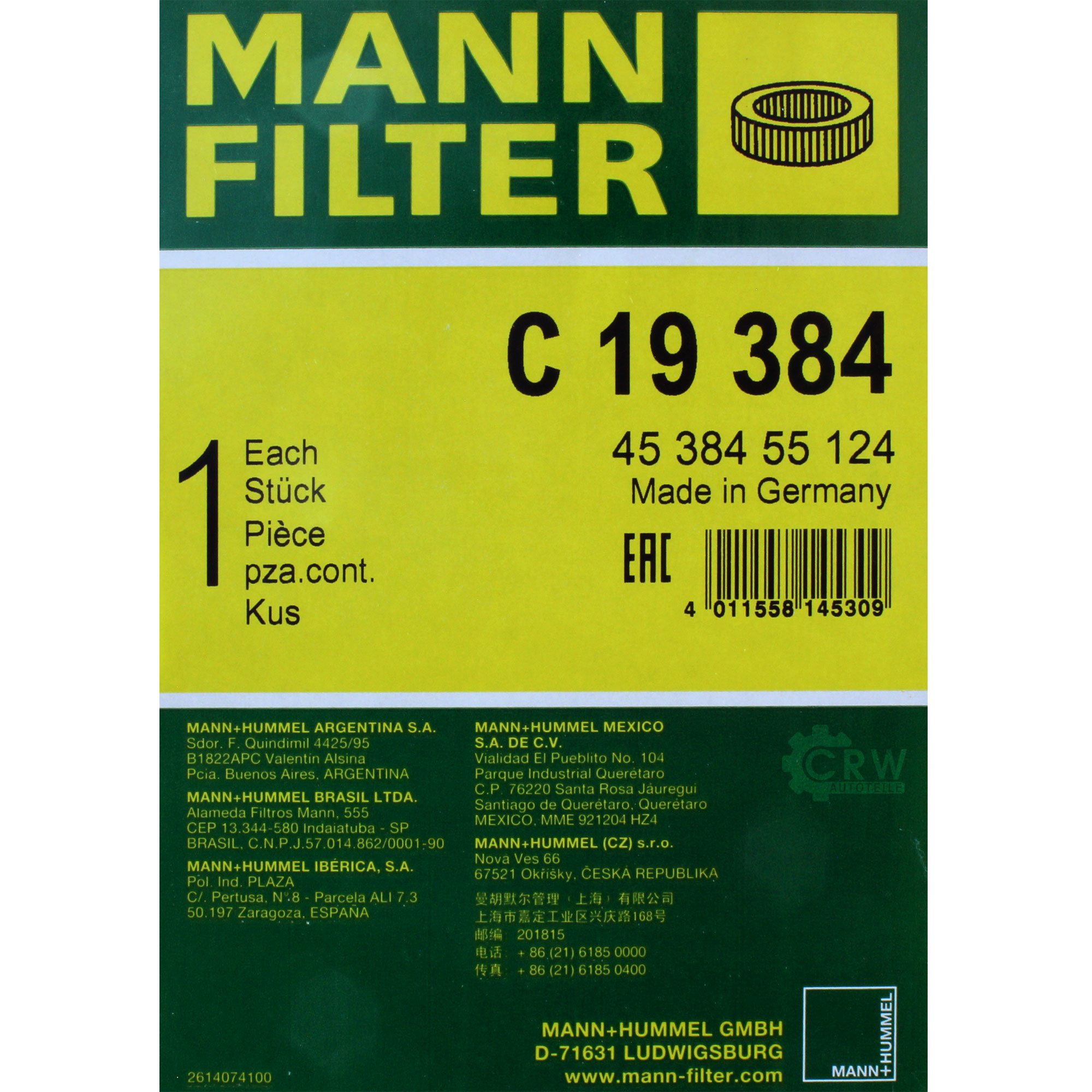 MANN-FILTER Luftfilter C 19 384