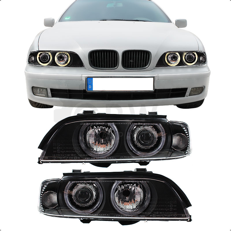 Scheinwerfer Set Angel Eyes für BMW 5er E39 Bj 95-00 inkl. Philips H7+H7+Motoren