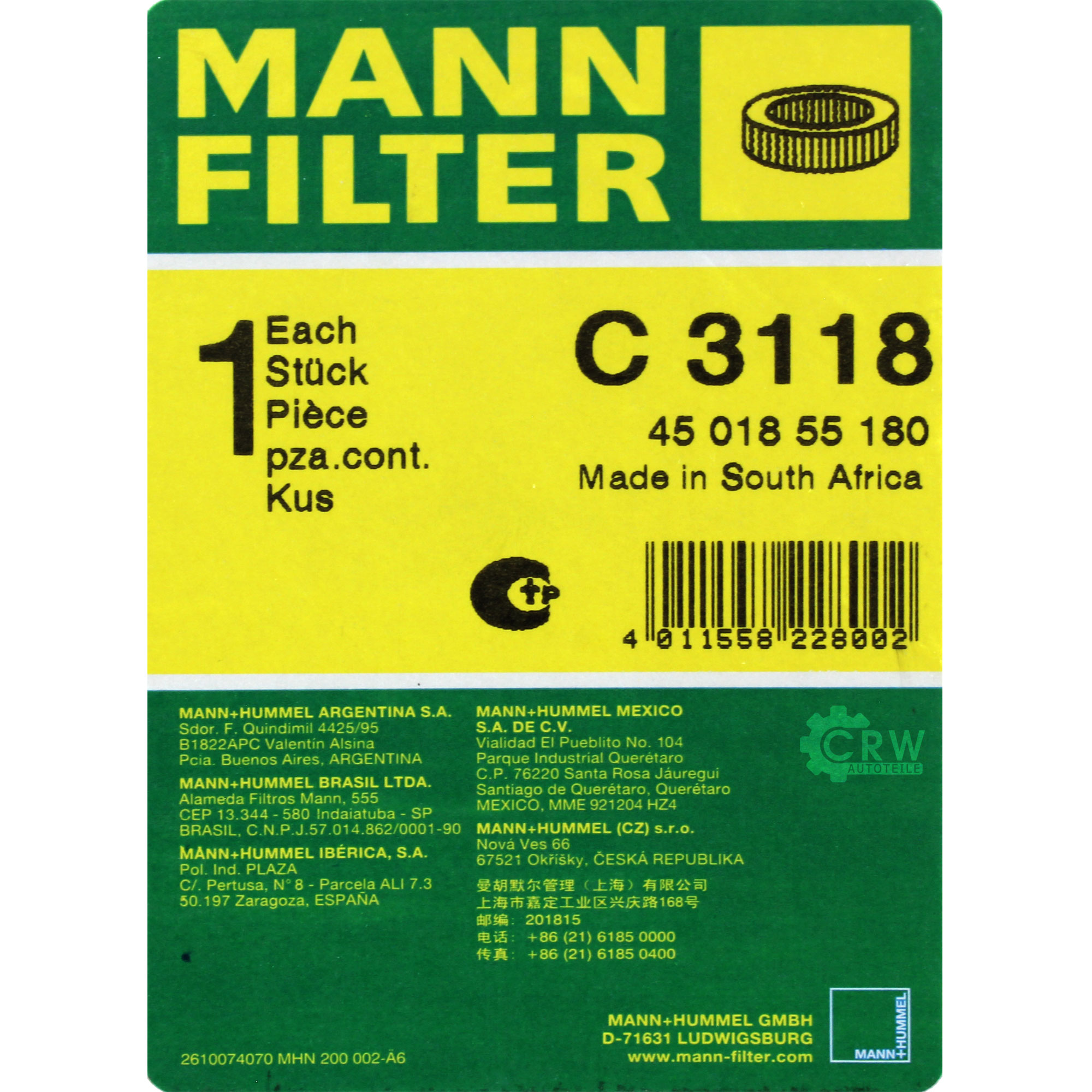MANN-FILTER Luftfilter für Opel Agila (A) 1.3 CDTi Suzuki Ignis II MH Wagon R+