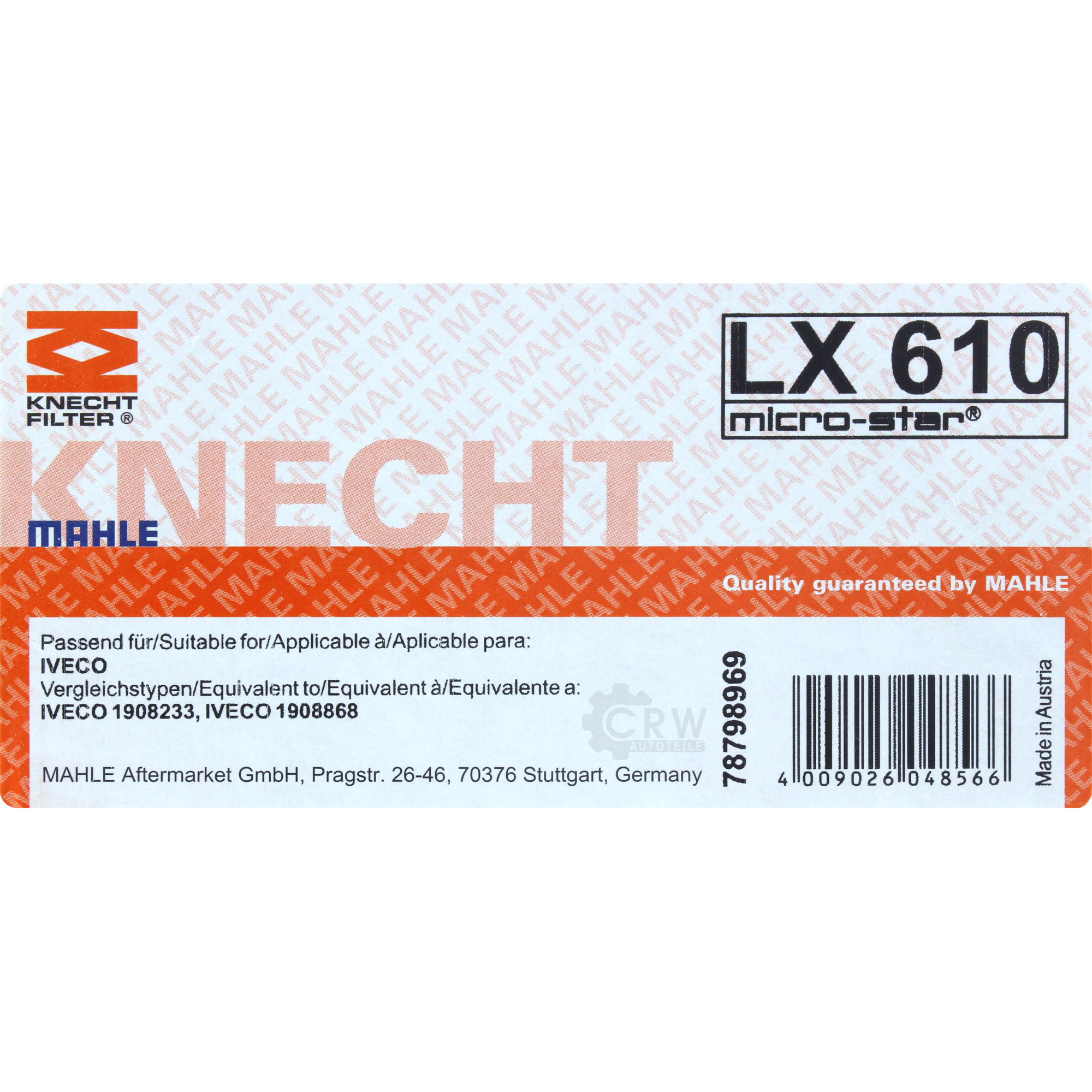 MAHLE / KNECHT Luftfilter LX 610 Air Filter für Iveco Daily I Kasten/Kombi