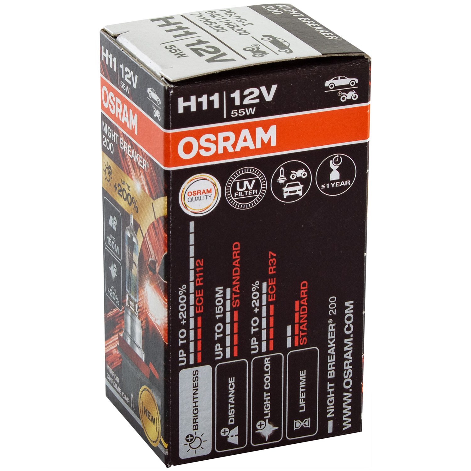 OSRAM H11 NIGHT BREAKER®200 +200% 3600 K 1350 lm Glühlampe Glühbirne 64211NB200