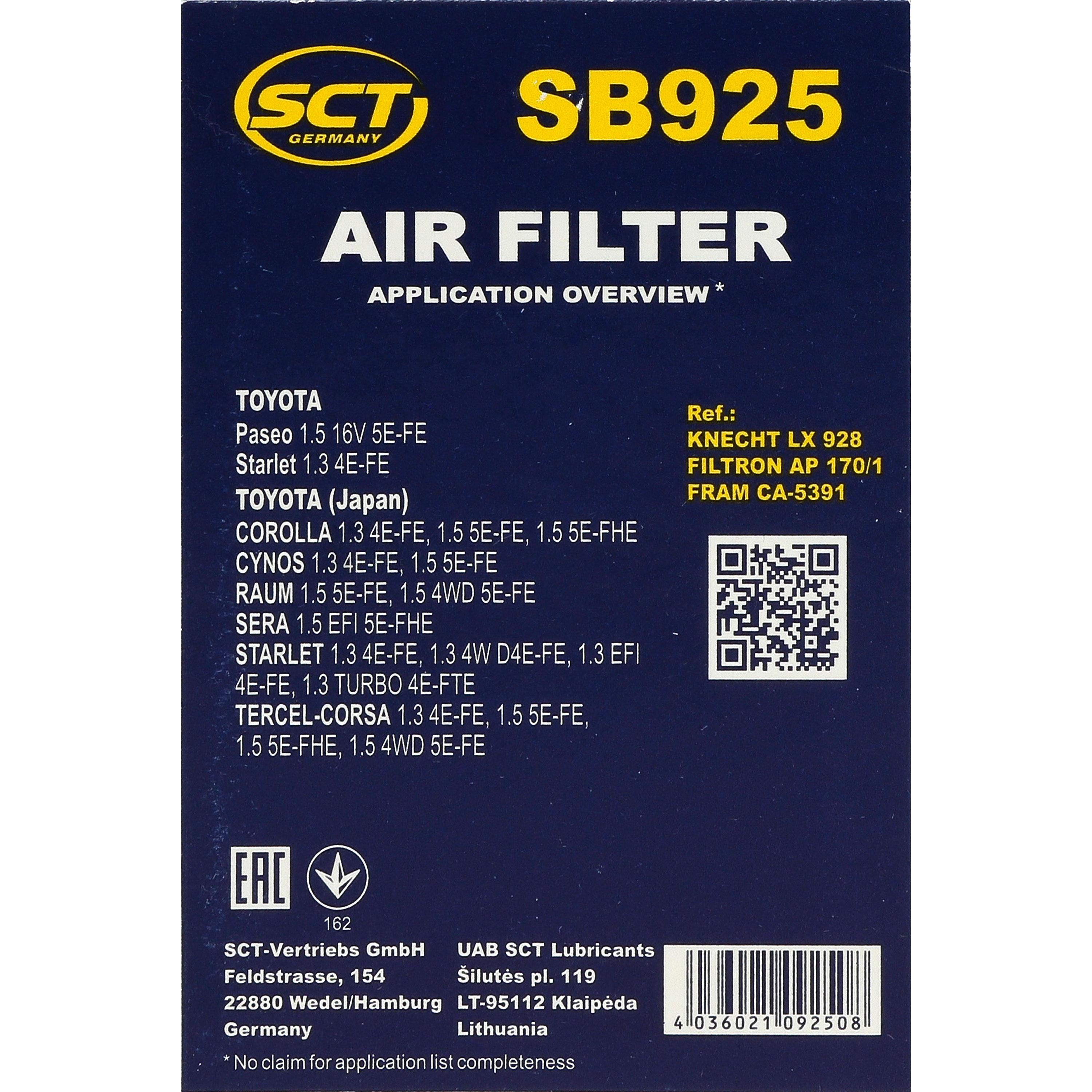 SCT Luftfilter Motorluftfilter SB 925 Air Filter
