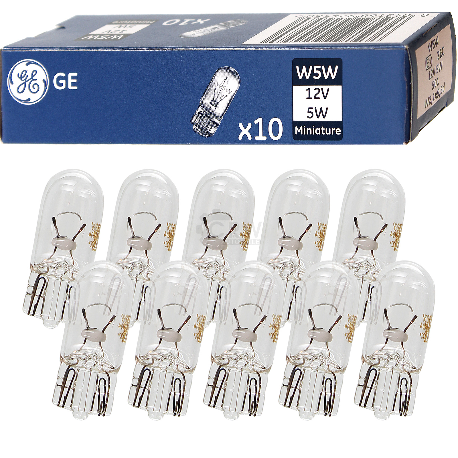 10 Stk. GE General Electric W5W 12V 5W Lampen Sockel W2,1x9,5d