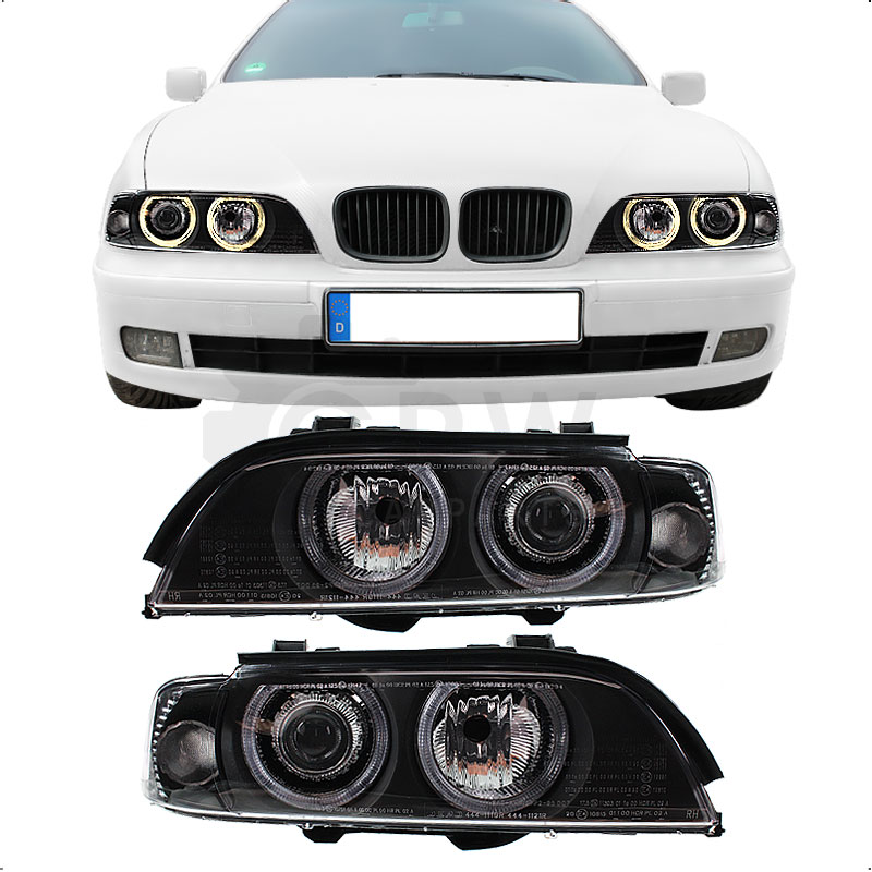 Scheinwerfer Set Angel Eyes für BMW 5er E39 Bj 95-00 inkl. Philips H7+H7+Motoren