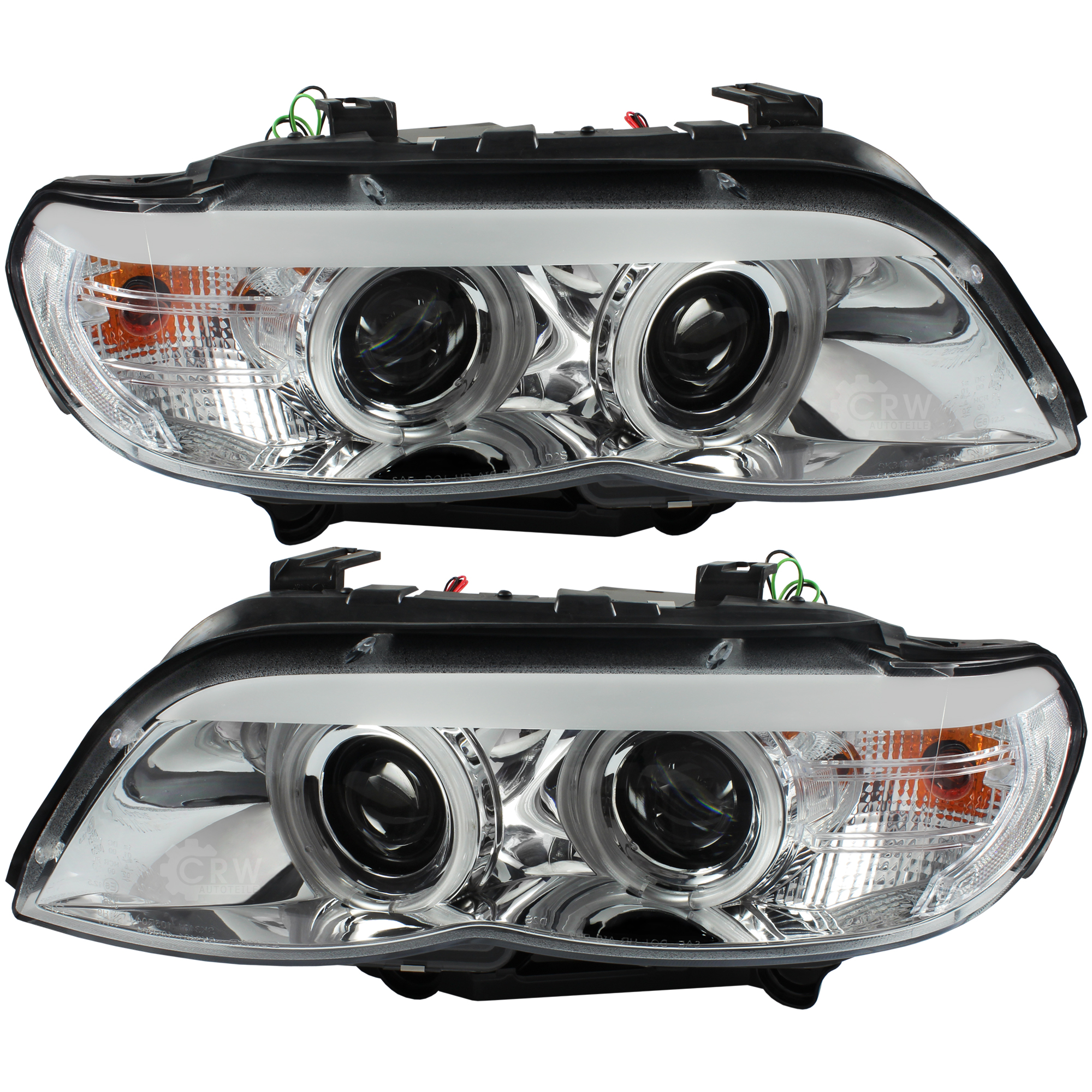 Scheinwerfer Satz in TFL Optik CCFL Angel Eyes für BMW X5 E53 Bj. 03-07 chrom