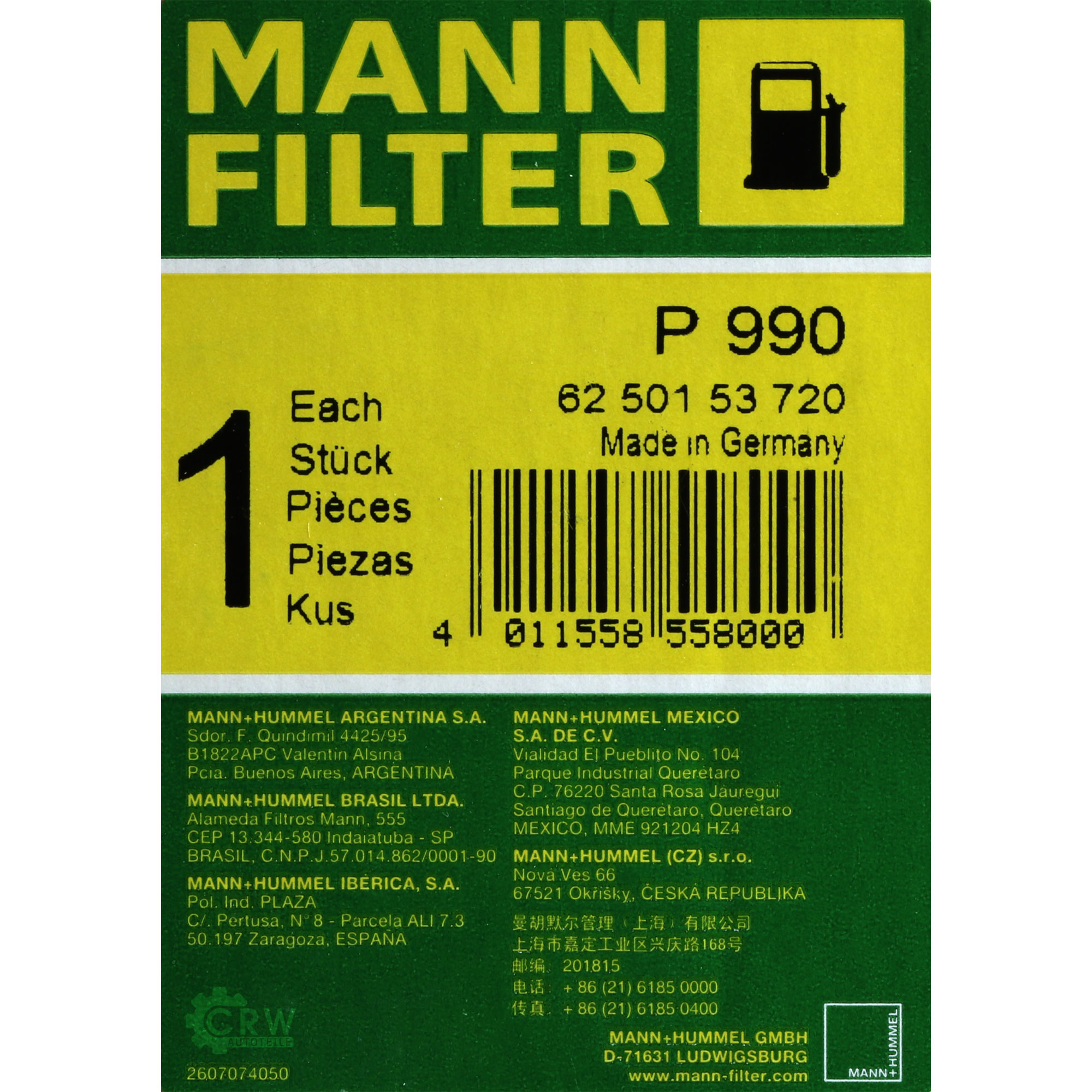 MANN-FILTER Kraftstofffilter P 990 Fuel Filter