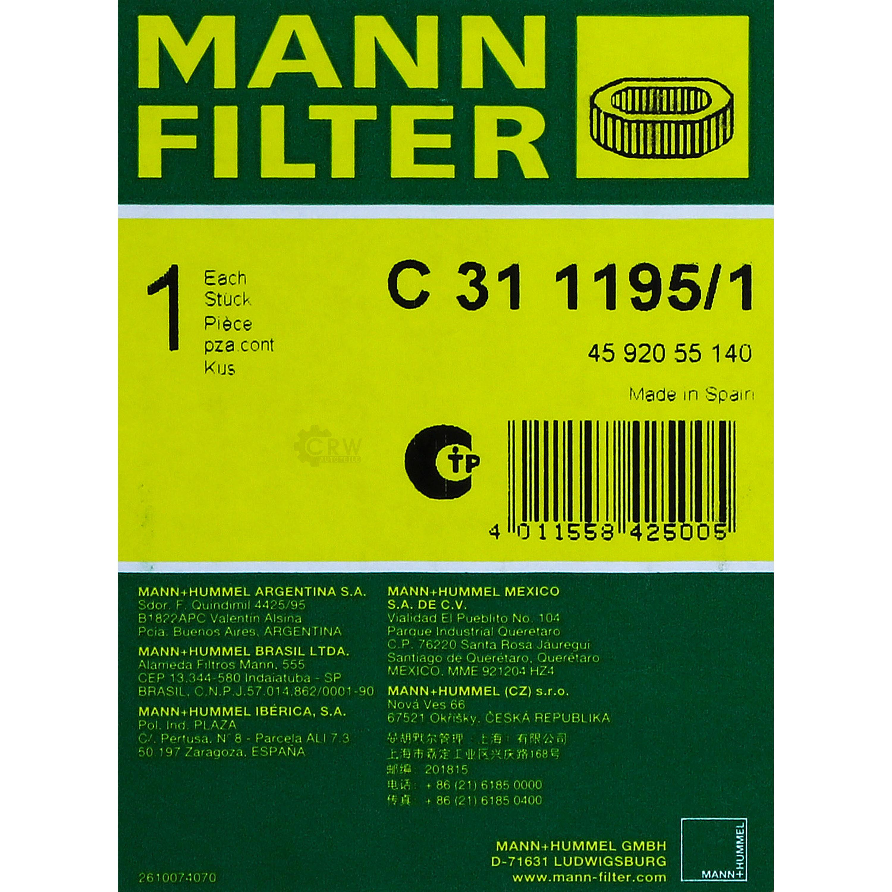 MANN-FILTER Luftfilter C 31 1195/1