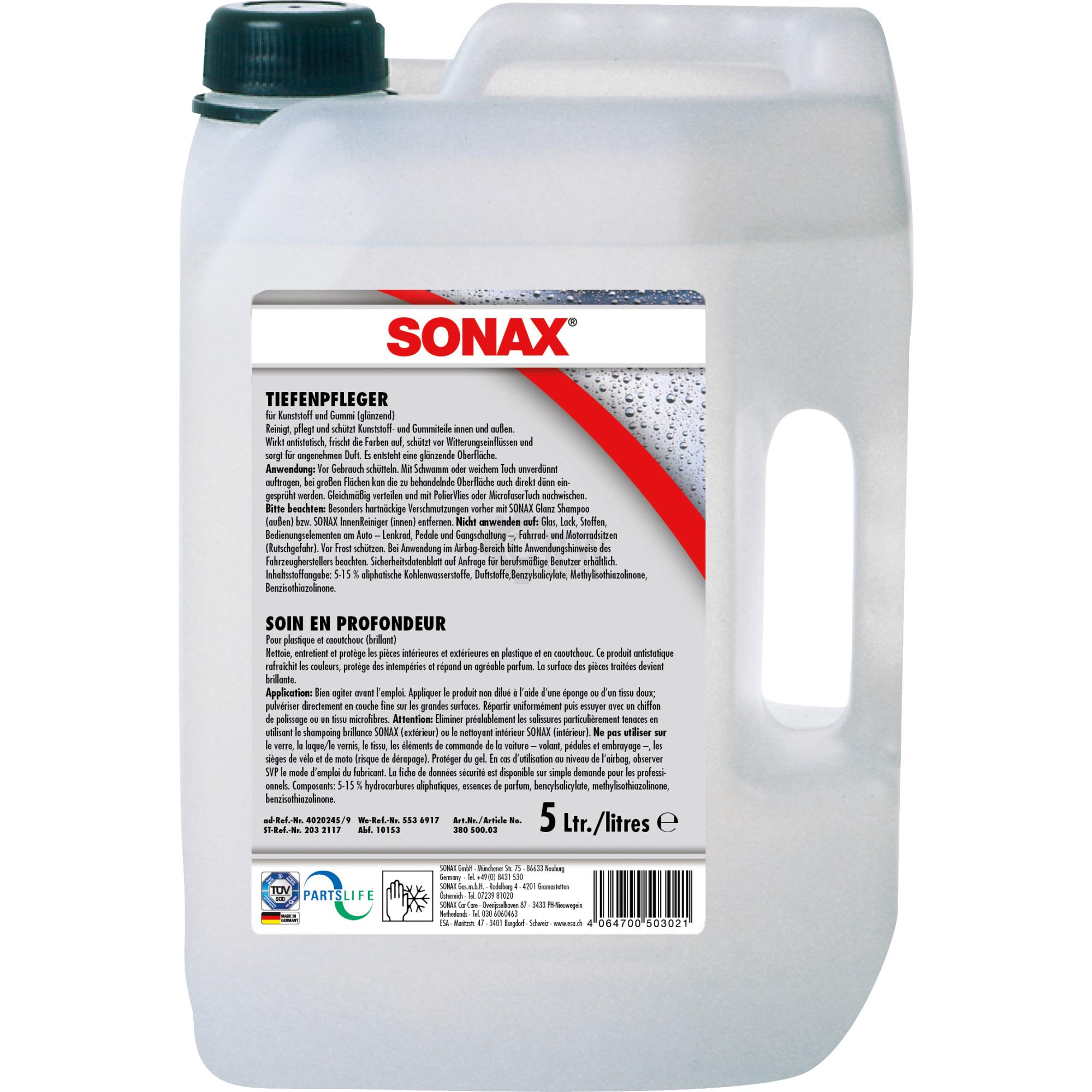 SONAX 03805000 TiefenPfleger Glänzend für Kunststoff und Gummi 5 Liter