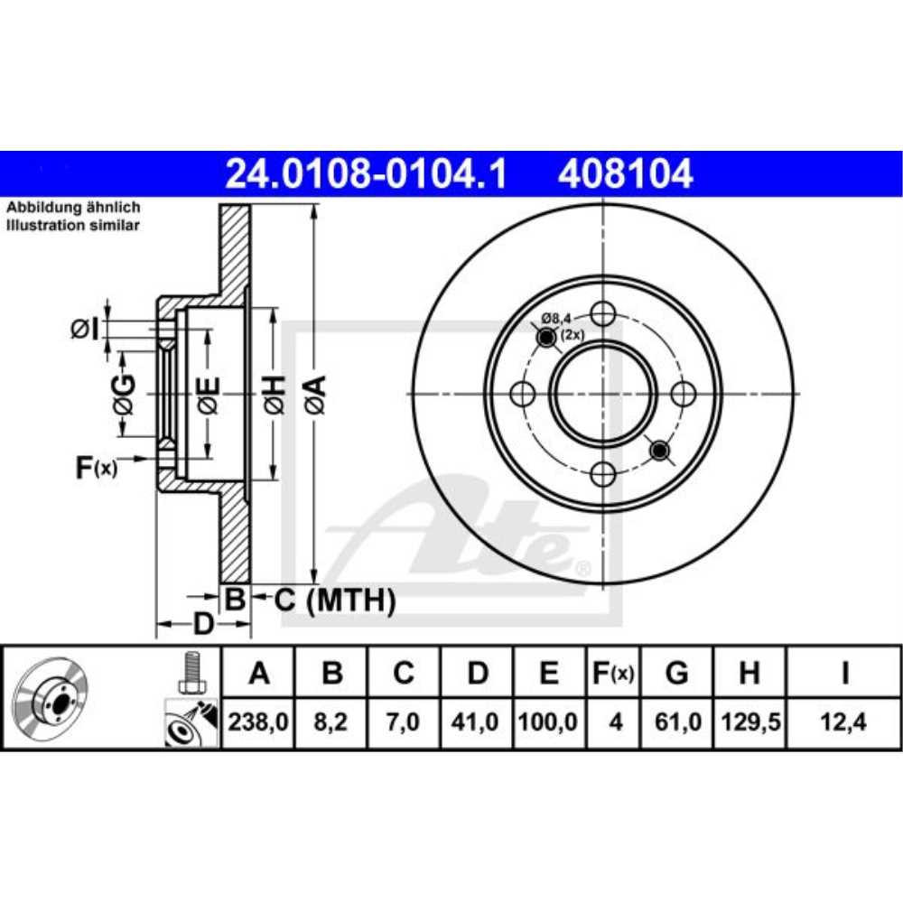 ATE Satz Bremsbeläge + Bremsscheiben Voll vorne für Renault Twingo I Rapid