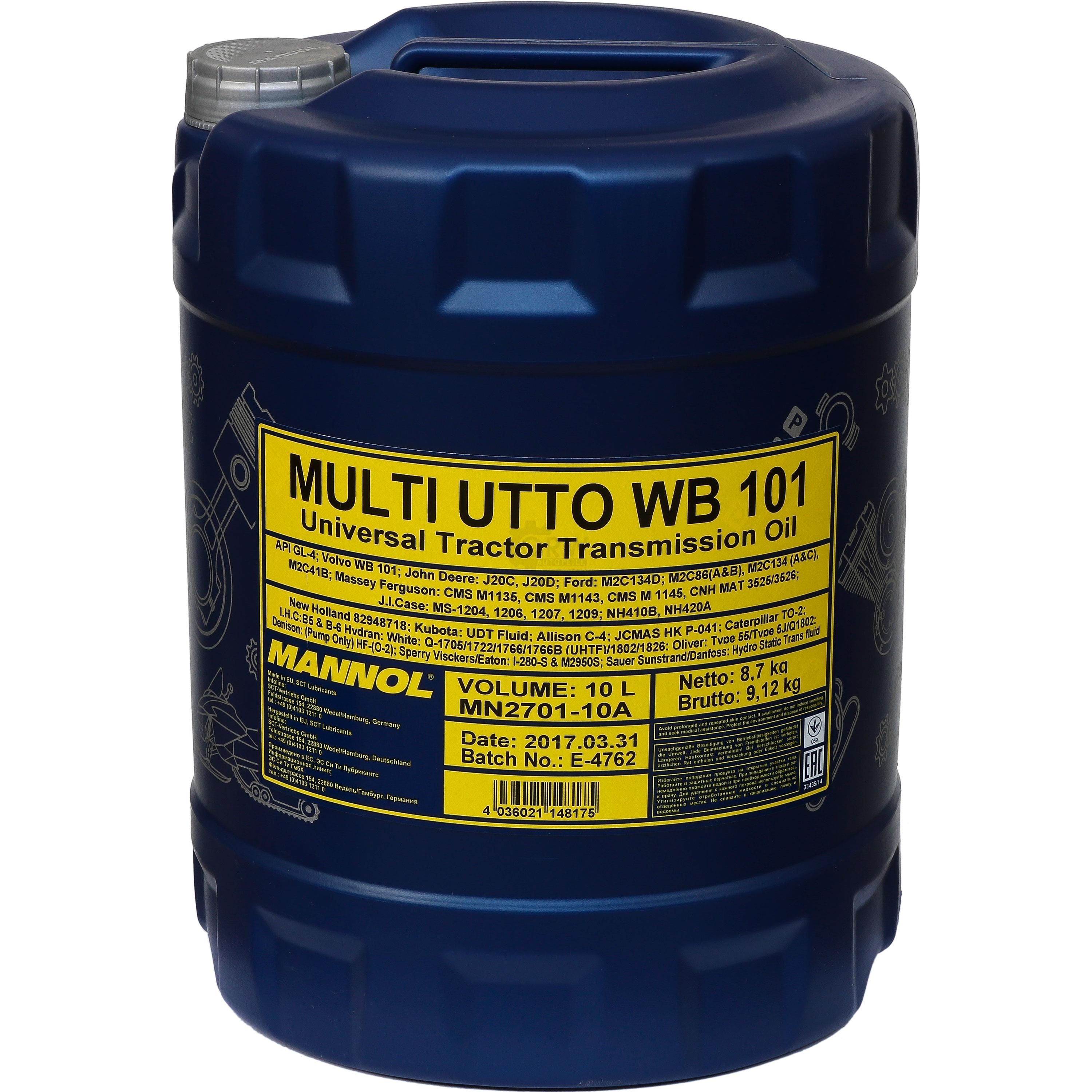 10 Liter MANNOL Multi UTTO WB 101 API GL-4 Getriebeöl Hydrauliköl Schlepper Oil