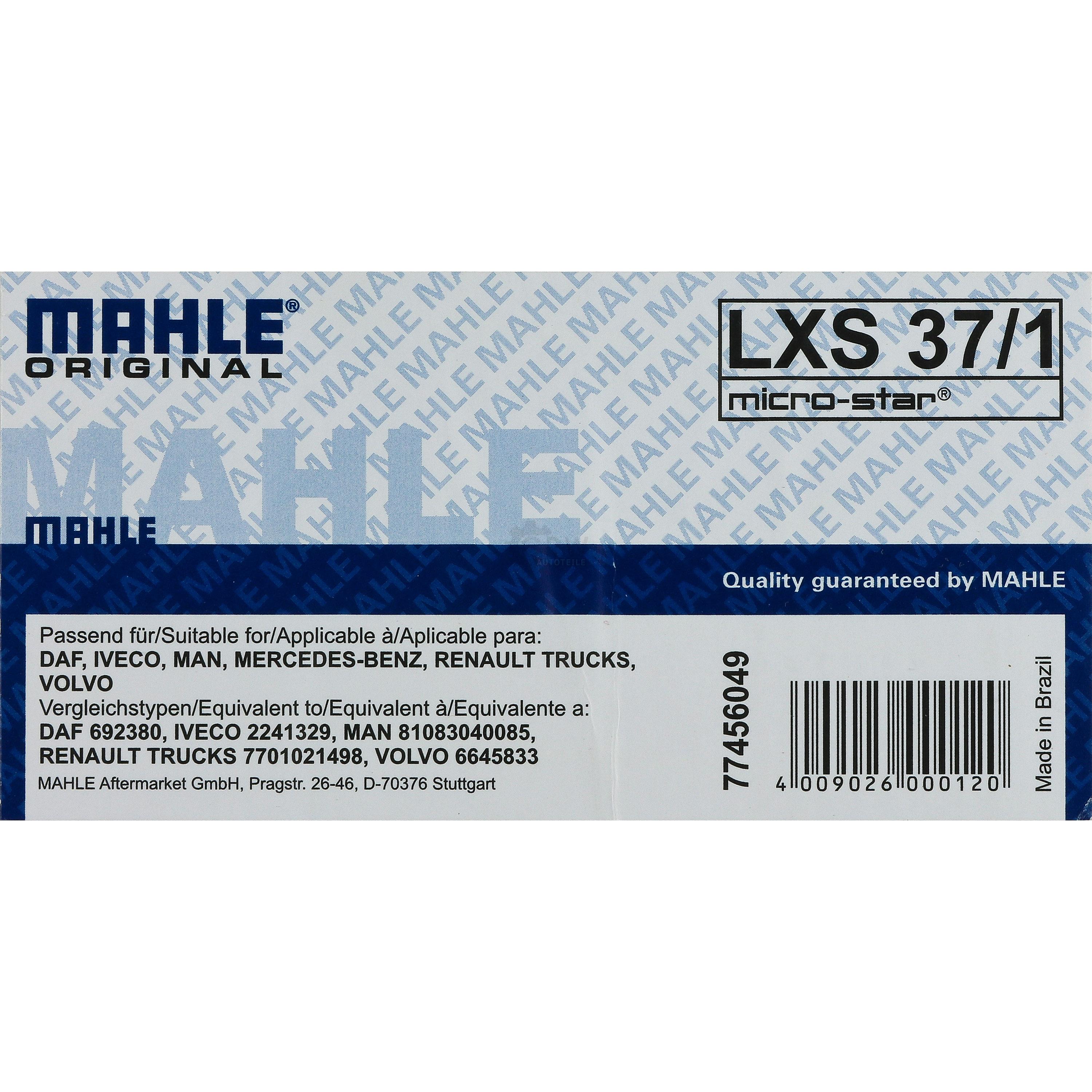MAHLE Sekundärluftfilter LXS 37/1 Air Filter