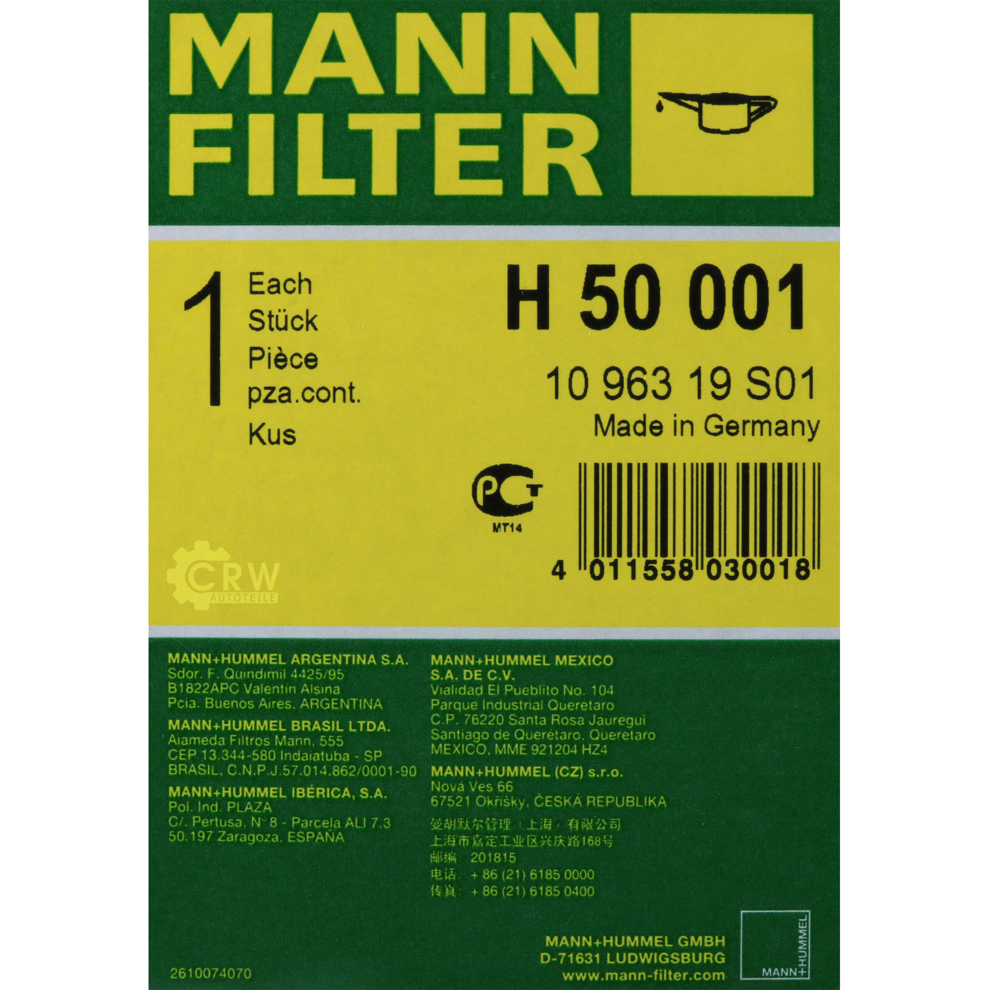 MANN-FILTER Getriebeölfilter für Automatikgetriebe H 50 001