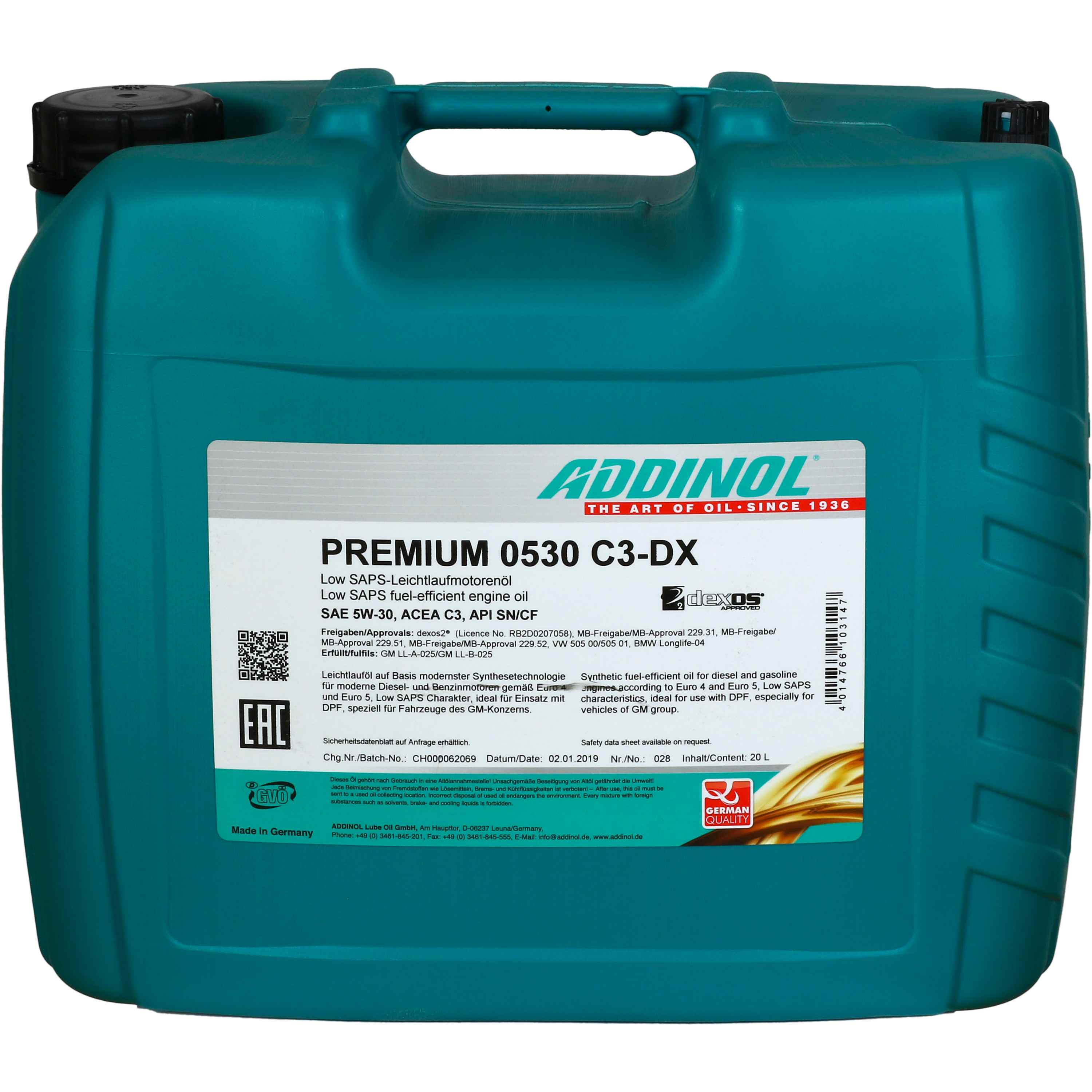 Addinol Premium 0530 C3-DX - 5w30 C3 Motoröl - GM Dexos 2
