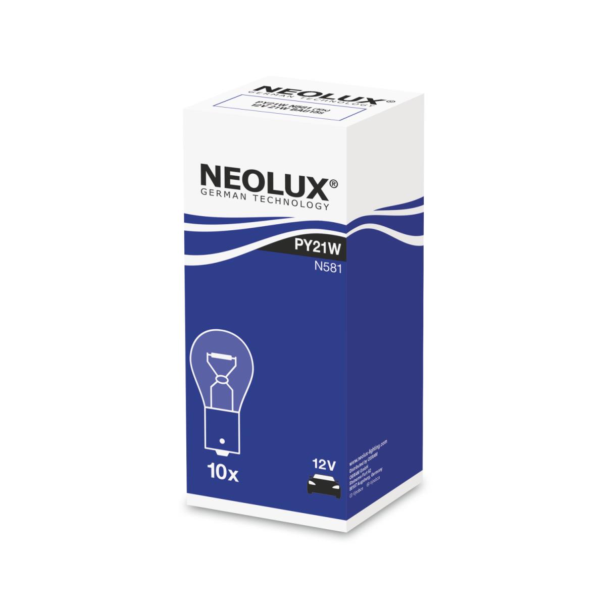 10x NEOLUX Standard PY21W gelb 21W 12V Sockel BAU15s Signal Innen Beleuchtung