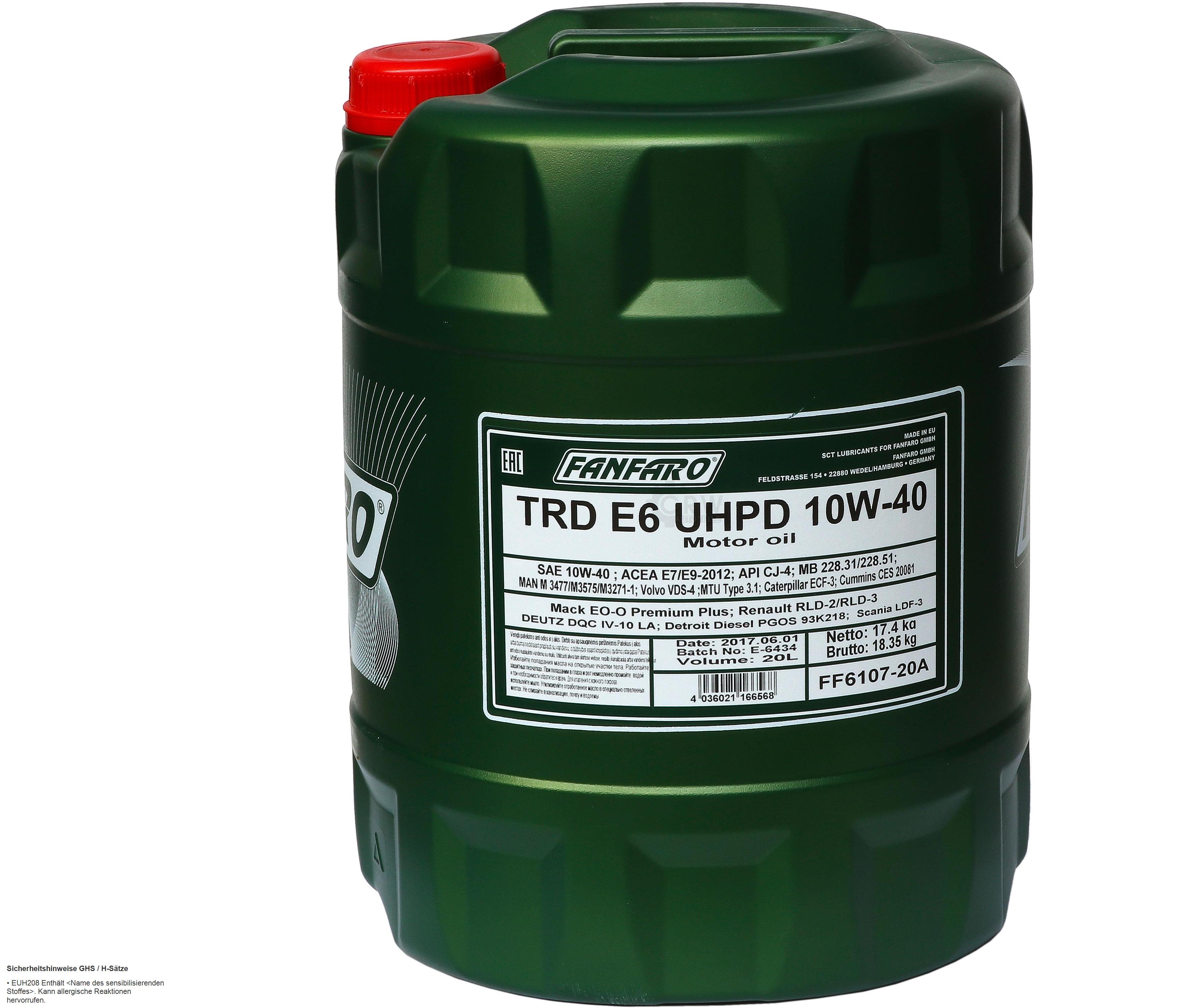 20 Liter FANFARO TRD E6 UHPD 10W-40 API CJ-4 Motoröl synthetisch Engine Oil