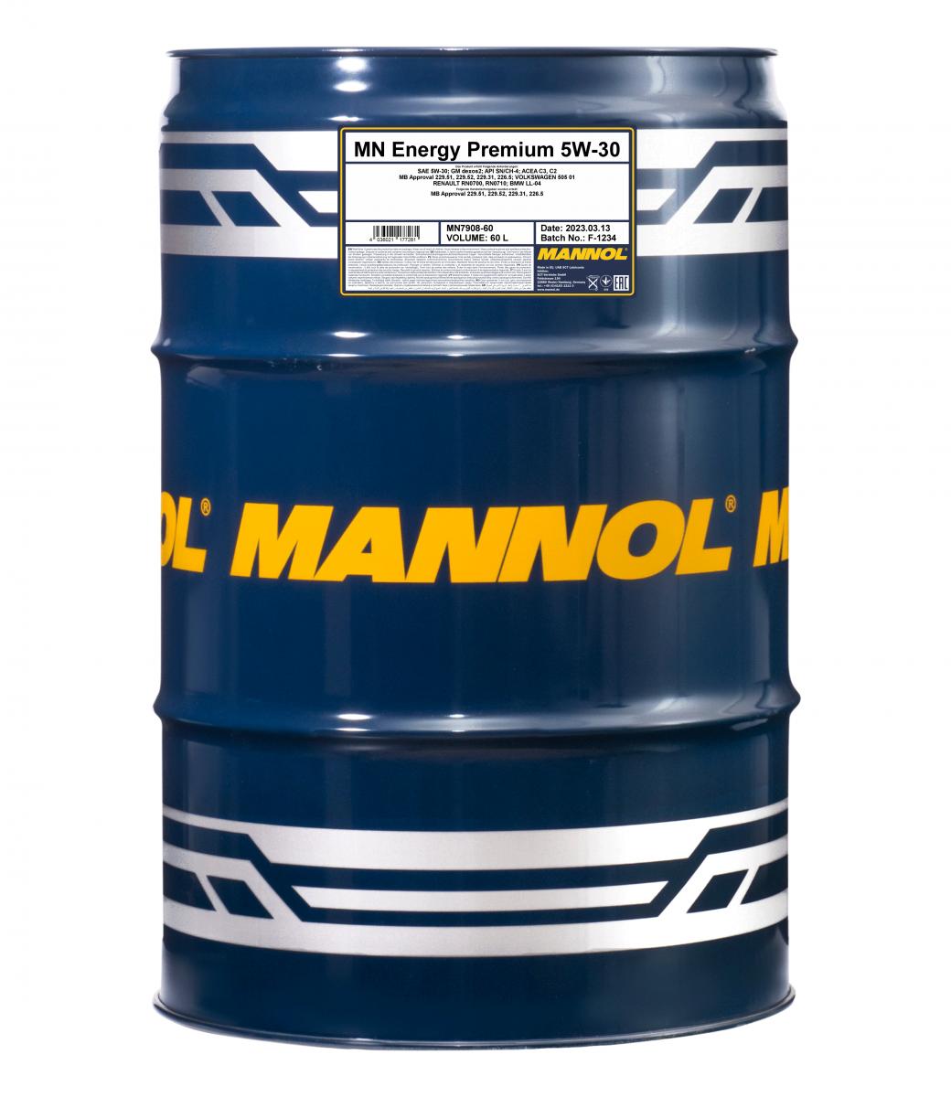 60 Liter MANNOL Energy Premium 5W-30 Leichtlauf Motoröl API SN/CH-4 ACEA C3