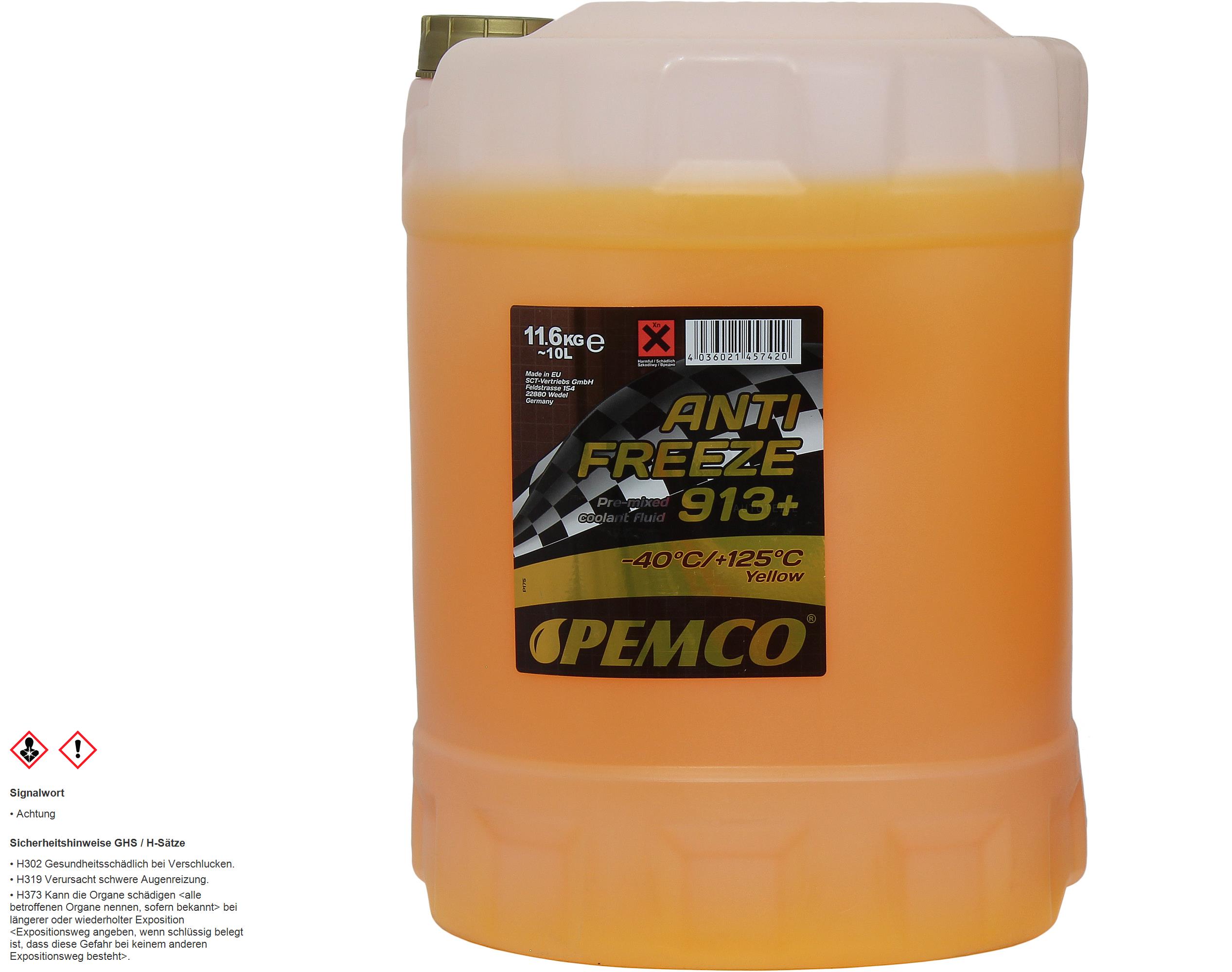 10 Liter  PEMCO Kühlerfrostschutz Antifreeze 913+ (-40) gelb yellow G13+