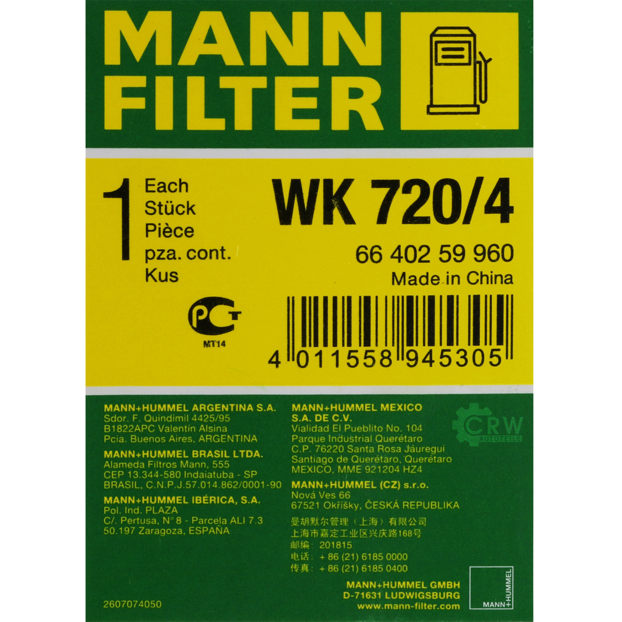 MANN-FILTER Kraftstofffilter WK 720/4 Fuel Filter