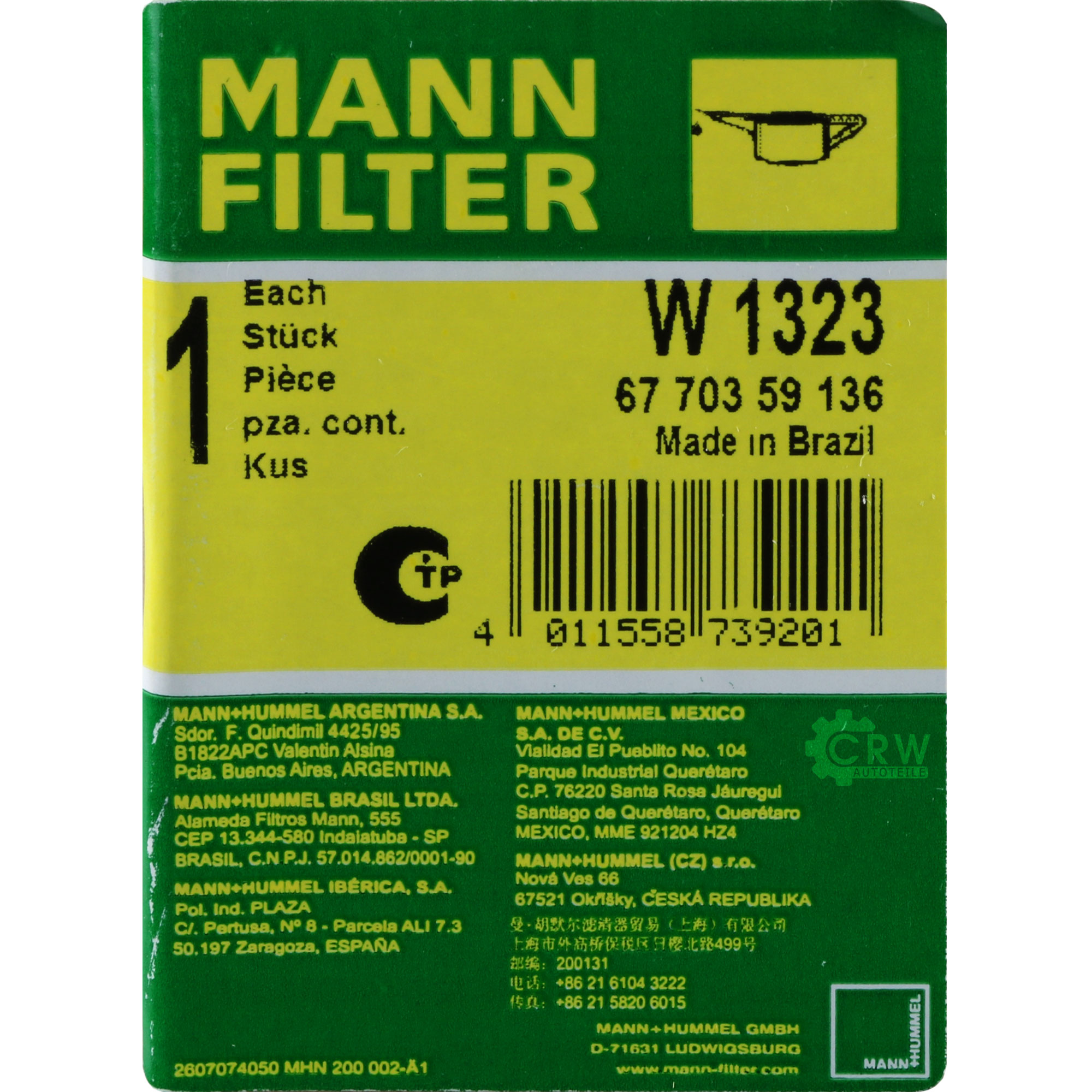MANN-FILTER Ölfilter W 1323 Oil Filter