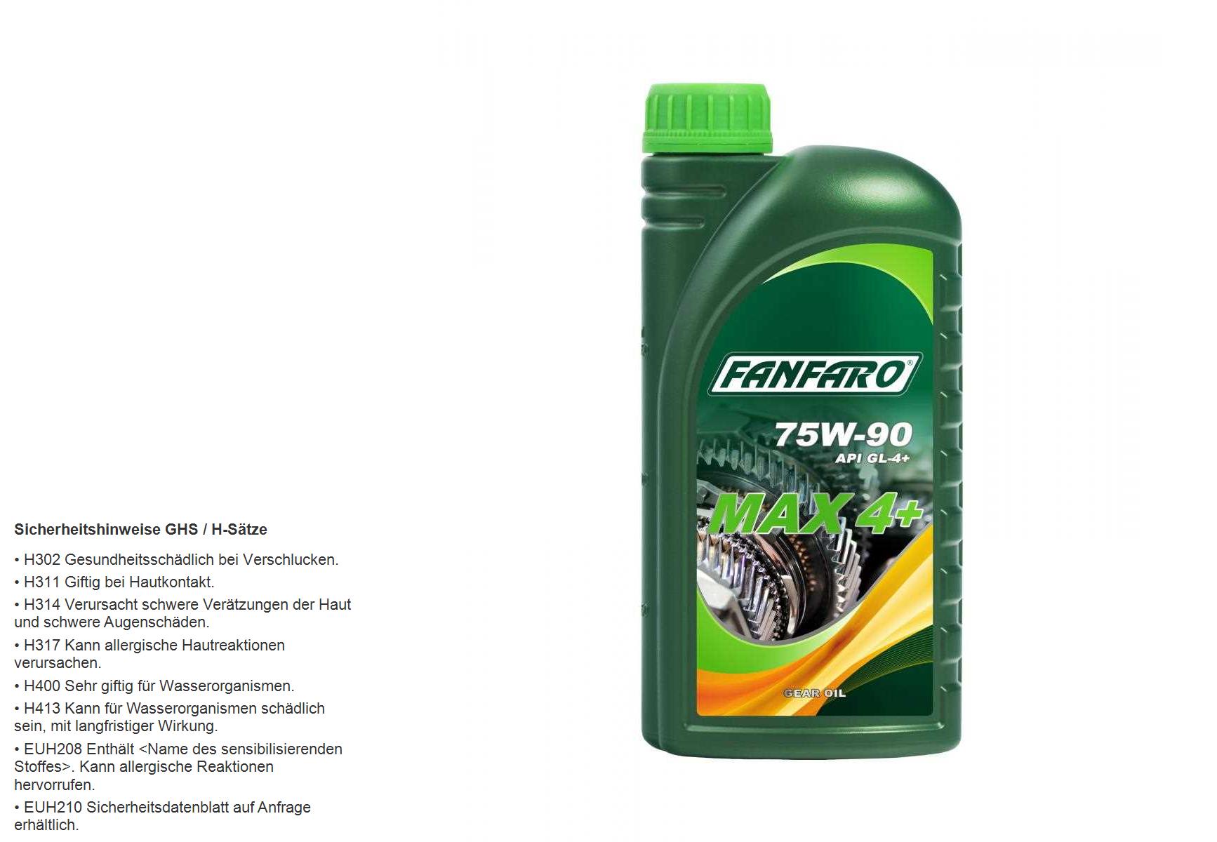 1 Liter FANFARO MAX 4+ 75W-90 API GL4+ Getriebeöl vollsynthetisch Gear Oil