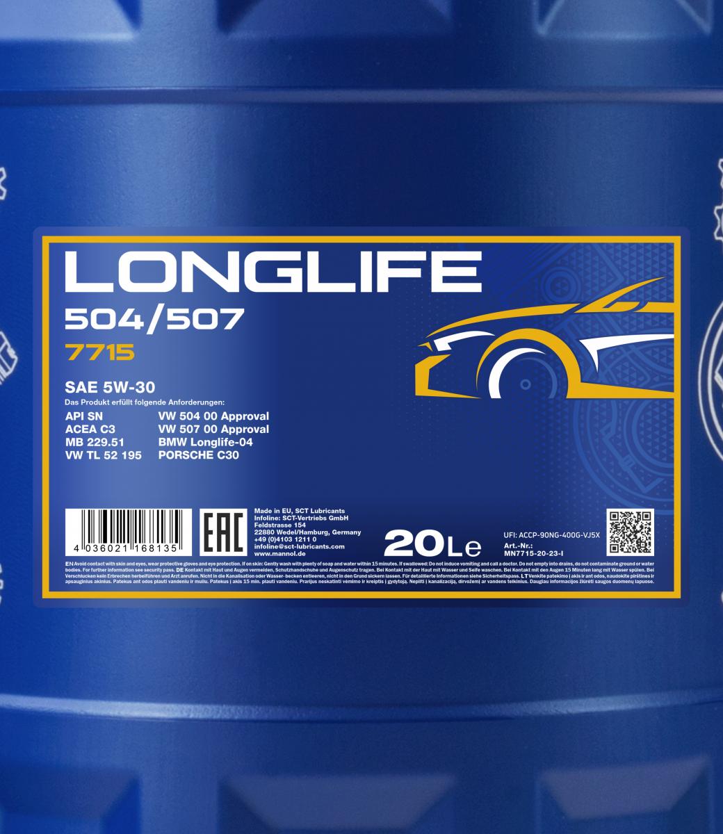 20 L Motoröl MN7715-20 SAE 5W-30 API SN ACEA C3 MB 229.51 VW TL 52 195 BMW Longlife-04 PORSCHE C30