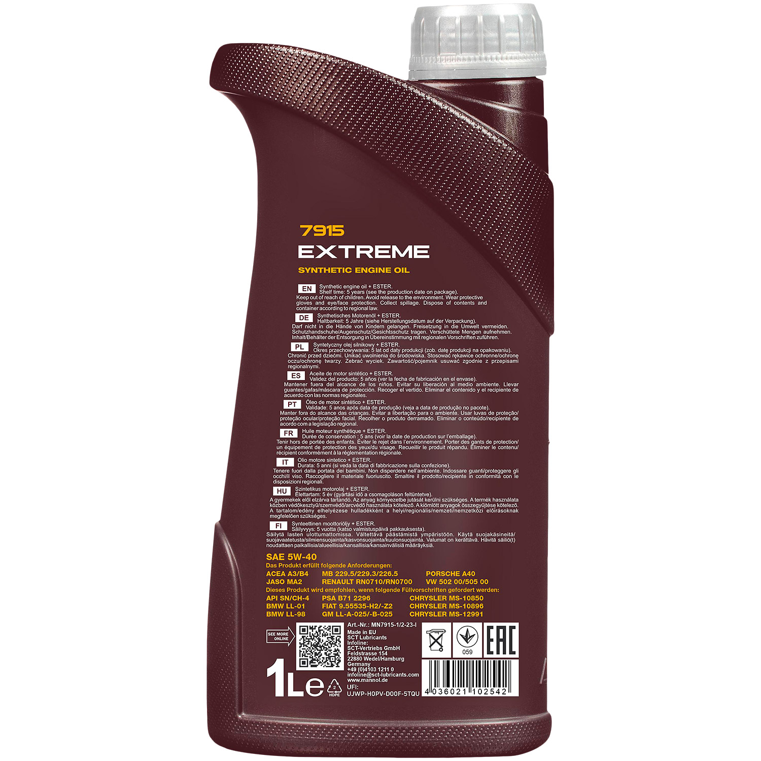 MANNOL 1x1 Liter Extreme 5W-40 API SN/CF Öl Motoröl MN7915-1