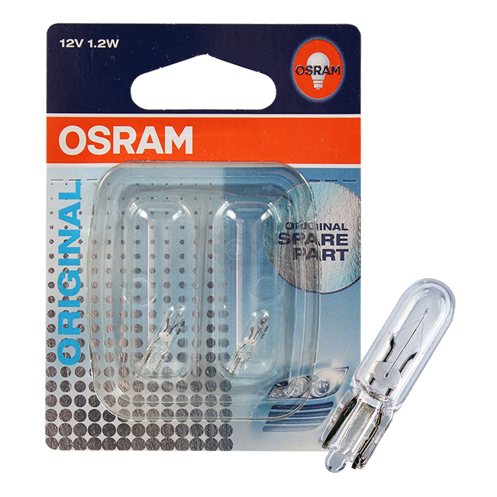 Osram 12V Lampe mit Glasquetschsockel 12V 1,2W Sockel W2x4.6d