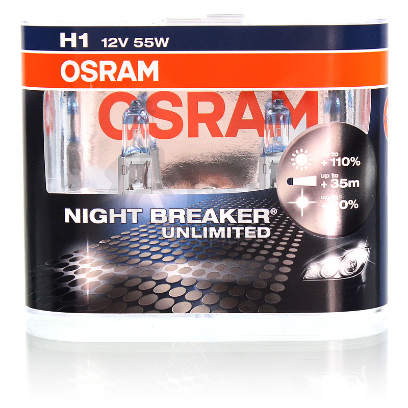 OSRAM NIGHT BREAKER UNLIMITED XENON LOOK H1 12V 55W +110% P14.5s DUO-BOX