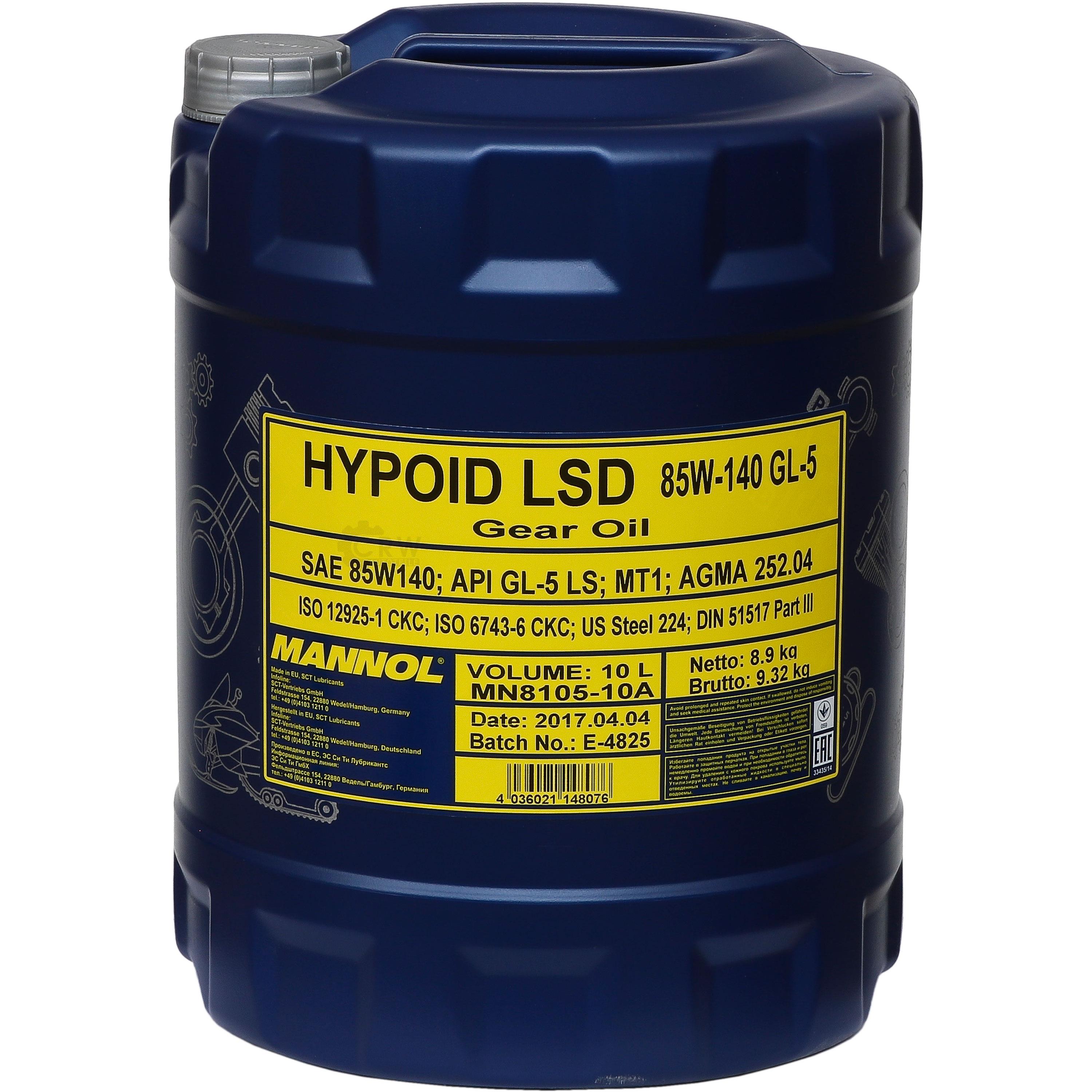 10 Liter MANNOL Schaltgetriebeöl Hypoid LSD 85W-140 API GL-5 LS Getriebeöl