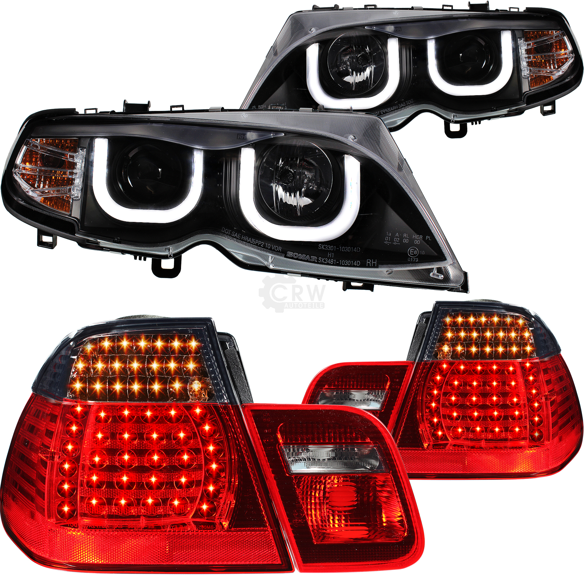 Set Scheinwerfer Rückleuchte Angel Eyes für BMW 3er E46 Bj. 01-05 schwarz