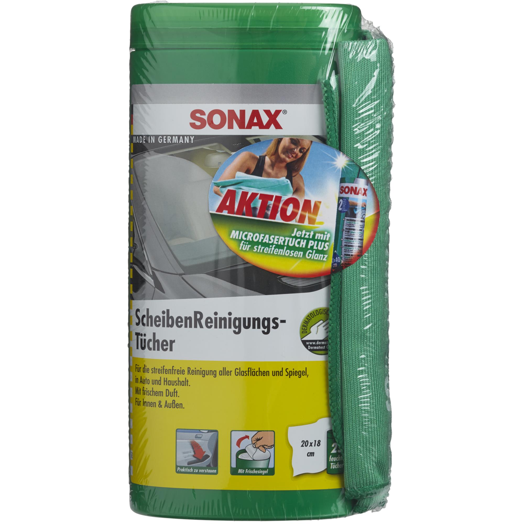 SONAX 04120410 ScheibenReinigungsTücher Box mit MicrofaserTuch 75 ml