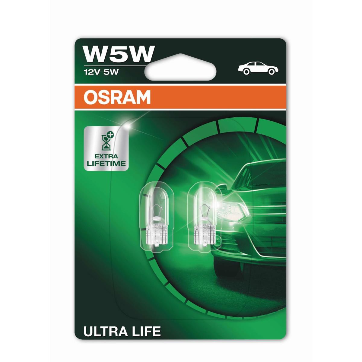 OSRAM W5W 12V 5W Halogen Ultra LIFE Blister Set 2 Stück Lampe Birne 2825ULT-02B