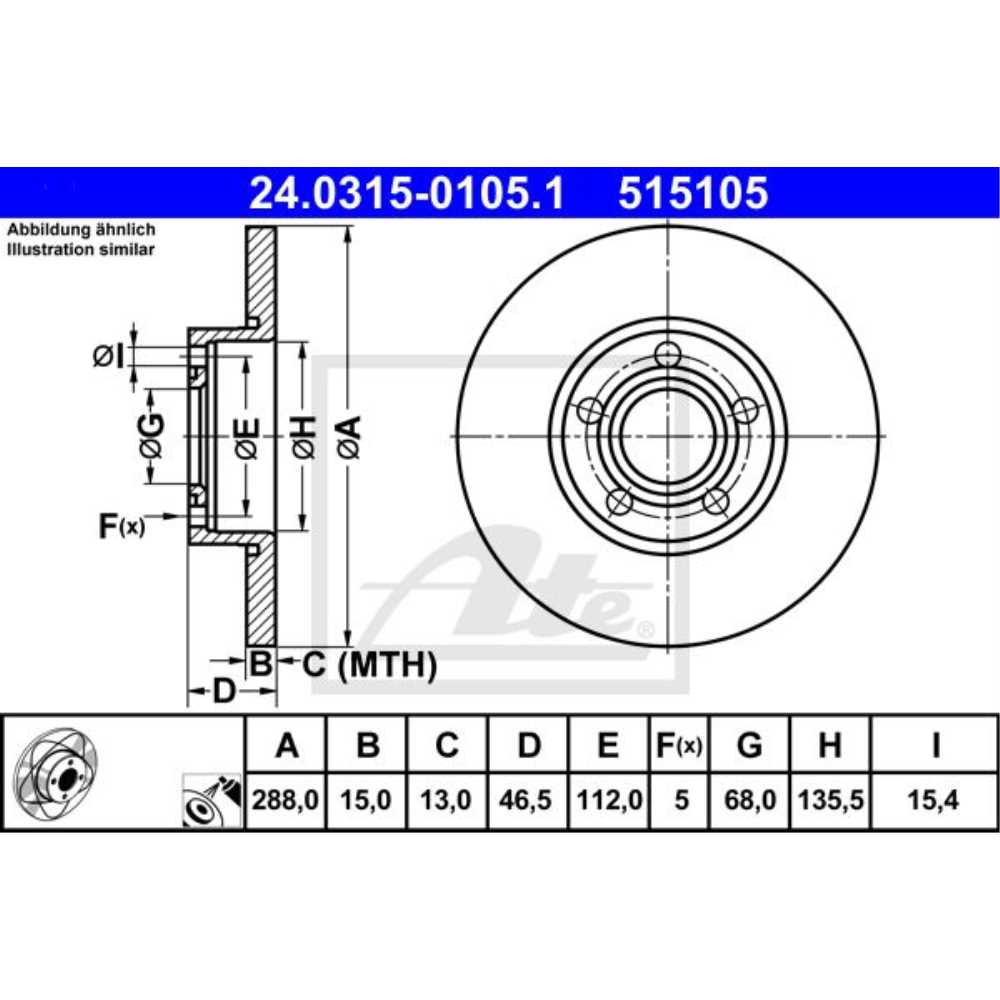 Bremsscheibe 24.0315-0105.1 vorne für Audi A6 Avant 4A C4 4A5 100 8D5 B5