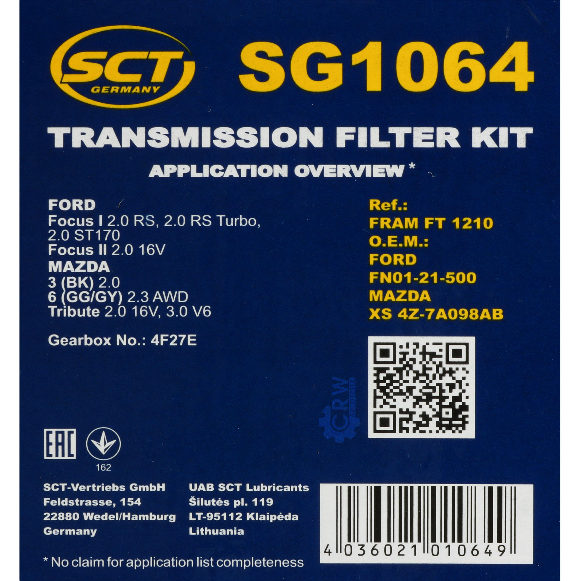 SCT Getriebeölfilter Filter SG 1064 für Automatikgetriebe ATF