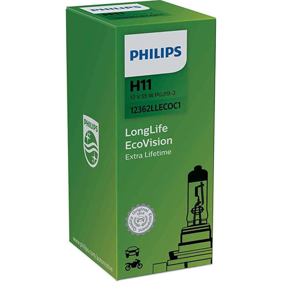 Philips H11 LongerLife ECOVision 12V 55W Sockel PGj19-2