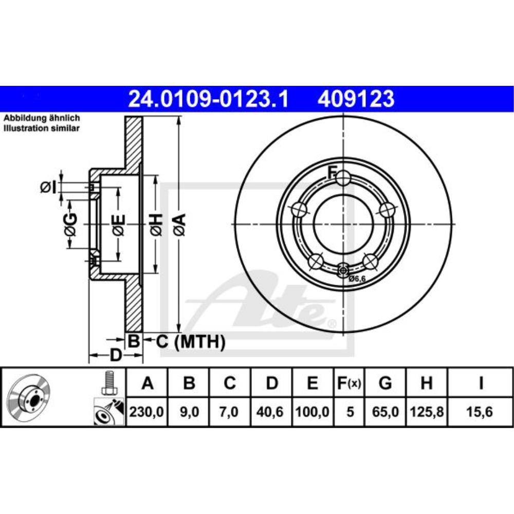 ATE Bremsscheibe hinten Ø230 mm Voll für VW Golf IV 1J1 Polo 6R 6C 9N_ Skoda