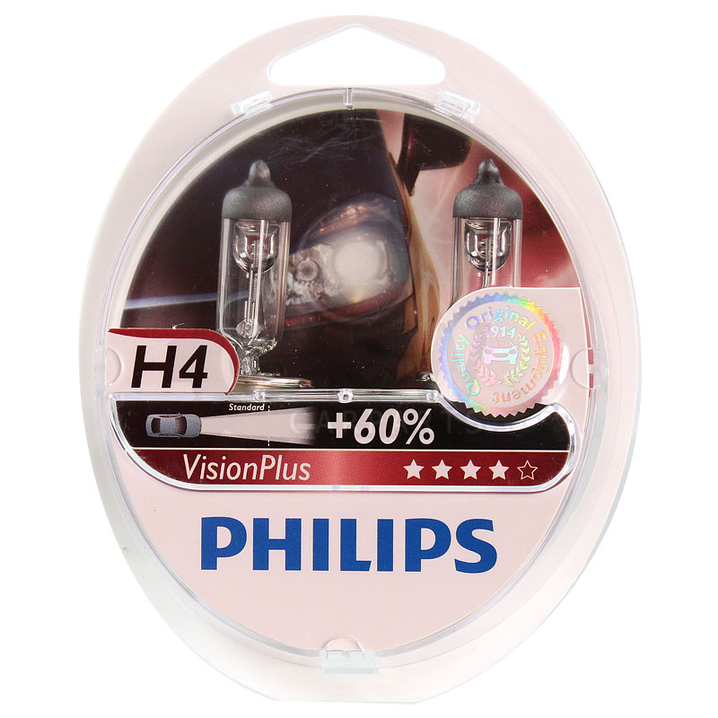 Philips Vision Plus +60% 2x H4 12V 60/55W P43t