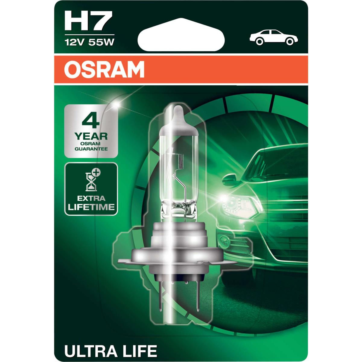 OSRAM H7 12V 55W PX26d ULTRA LIFE 1 Stück Blister Lampe für Scheinwerfer Nebel