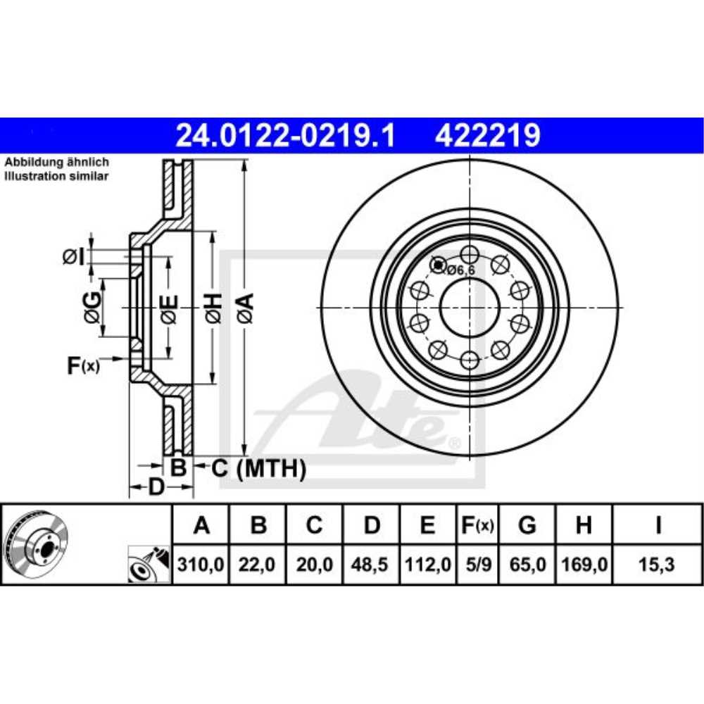 ATE Satz Bremsen Bremsscheiben Ø310 + Bremsbeläge hinten für VW T-ROC Golf VII