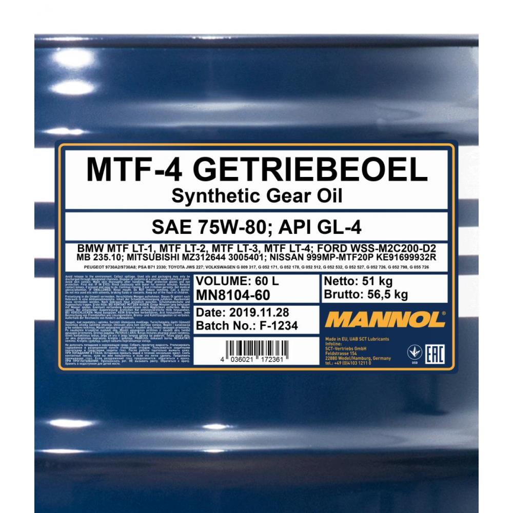 60 Liter  MANNOL Getriebeöl MTF-4 Getriebeoel 75W-80 Gear Oil