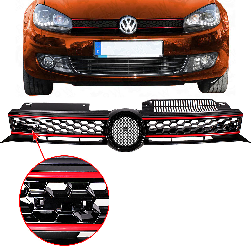 FÜR VW Golf VI 6 GTi Look Kühlergrill ohne Emblem Grill Sportgrill Bj. 08-12