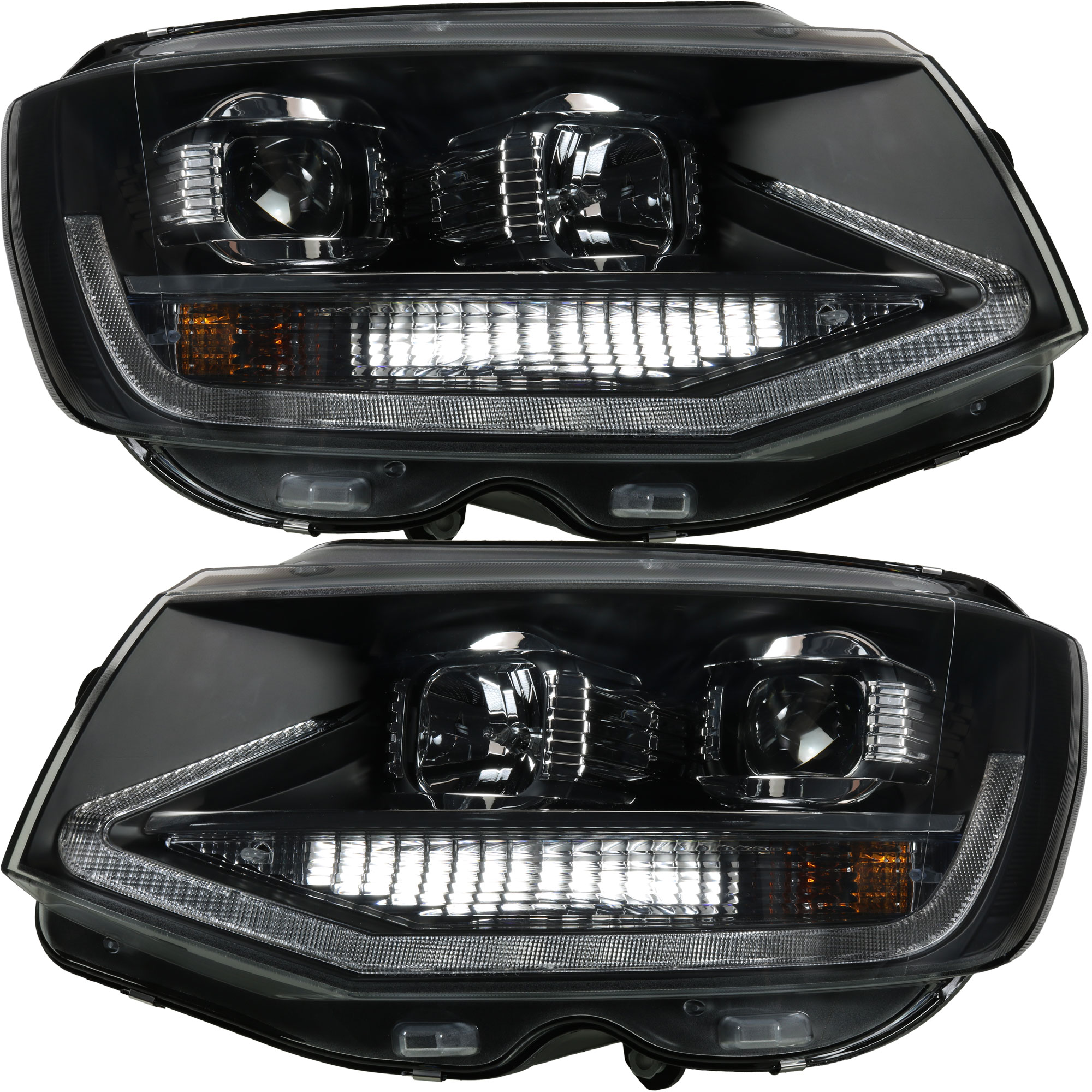 Scheinwerfer Set 3D H7 H1 + LED Tagfahrlicht für VW T6 Bj. 15->> Klarglas  schwarz