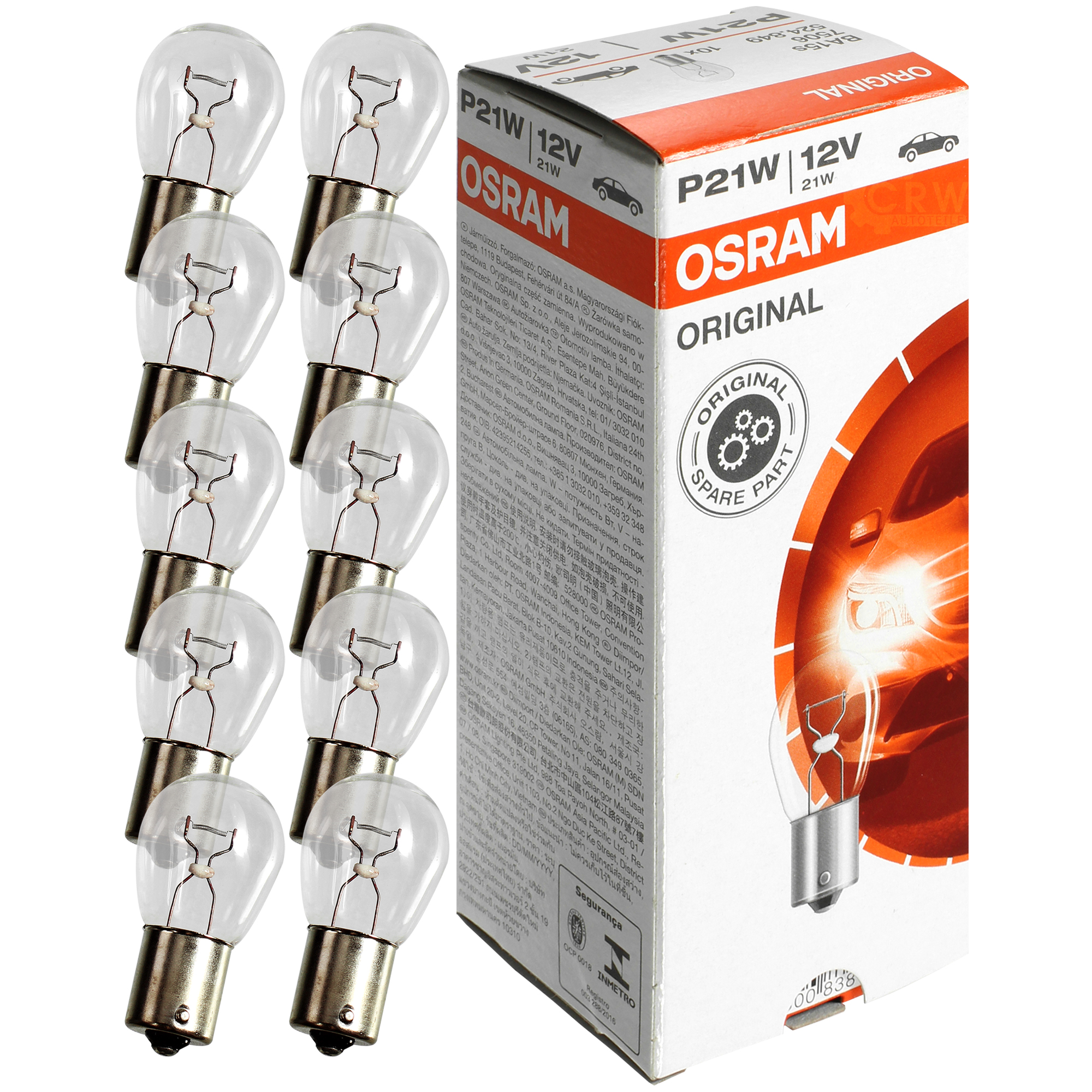 OSRAM Faltkarton 10 Stück 7506 P21W 12V BA15S UNV1