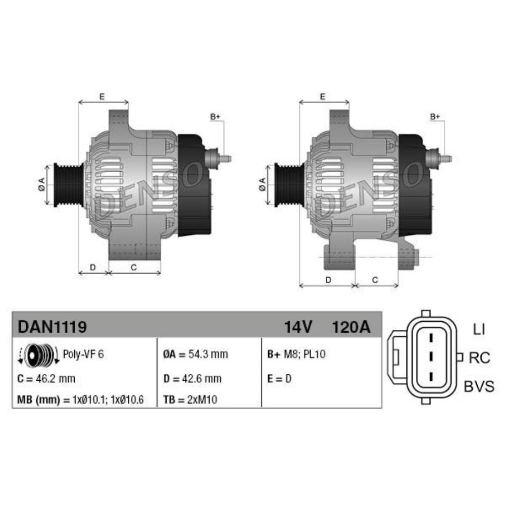 DENSO Generator Lichtmaschine 120A 14V für Ford Focus II Cabriolet Volvo S40