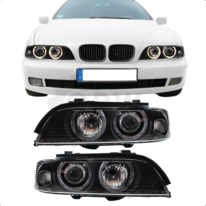 Scheinwerfer Set Angel Eyes für BMW 5er E39 Bj 95-00 inkl. Philips H7+H7+Motoren