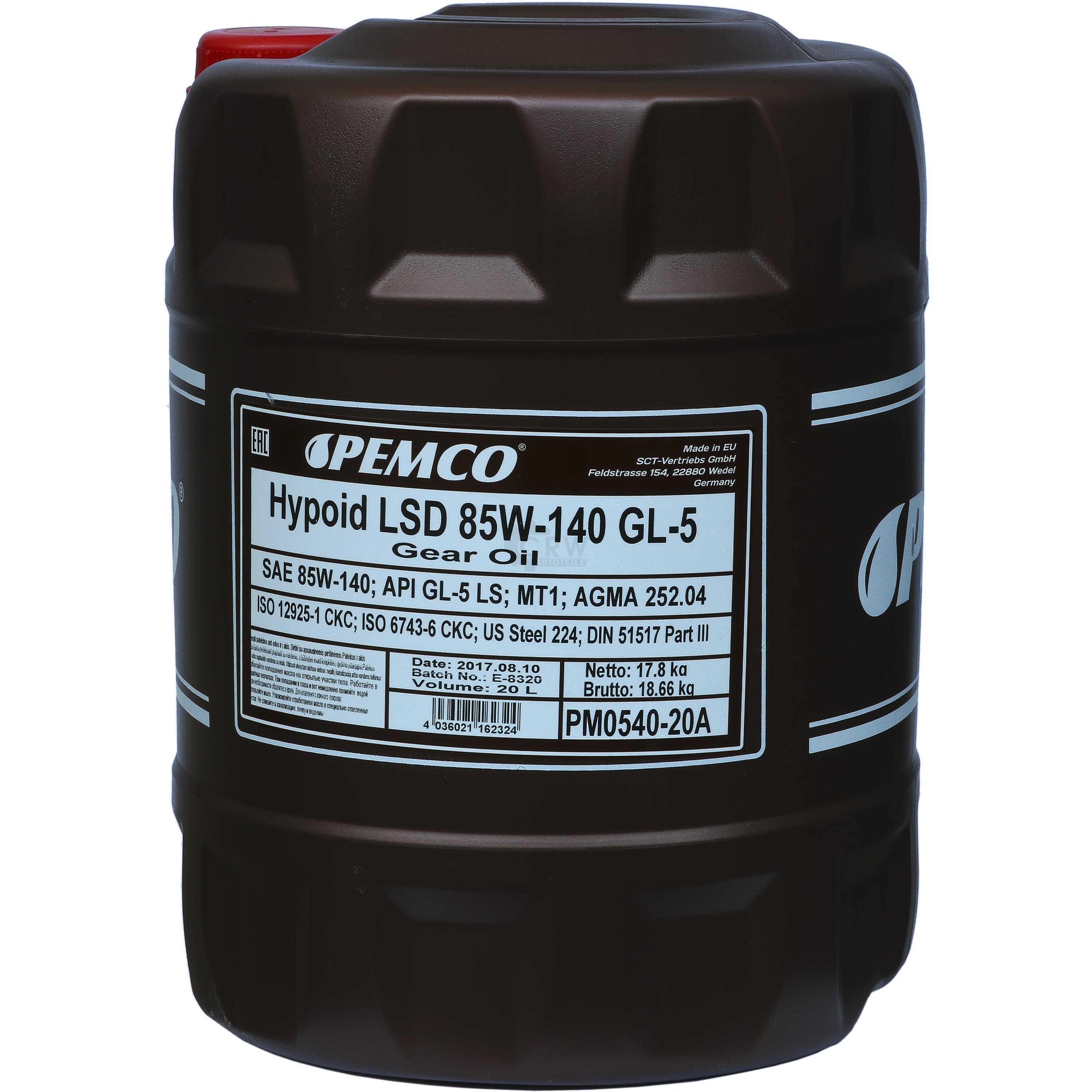 20 Liter  PEMCO Hypoid LSD 85W-40 GL-5 API LS Getriebeöl