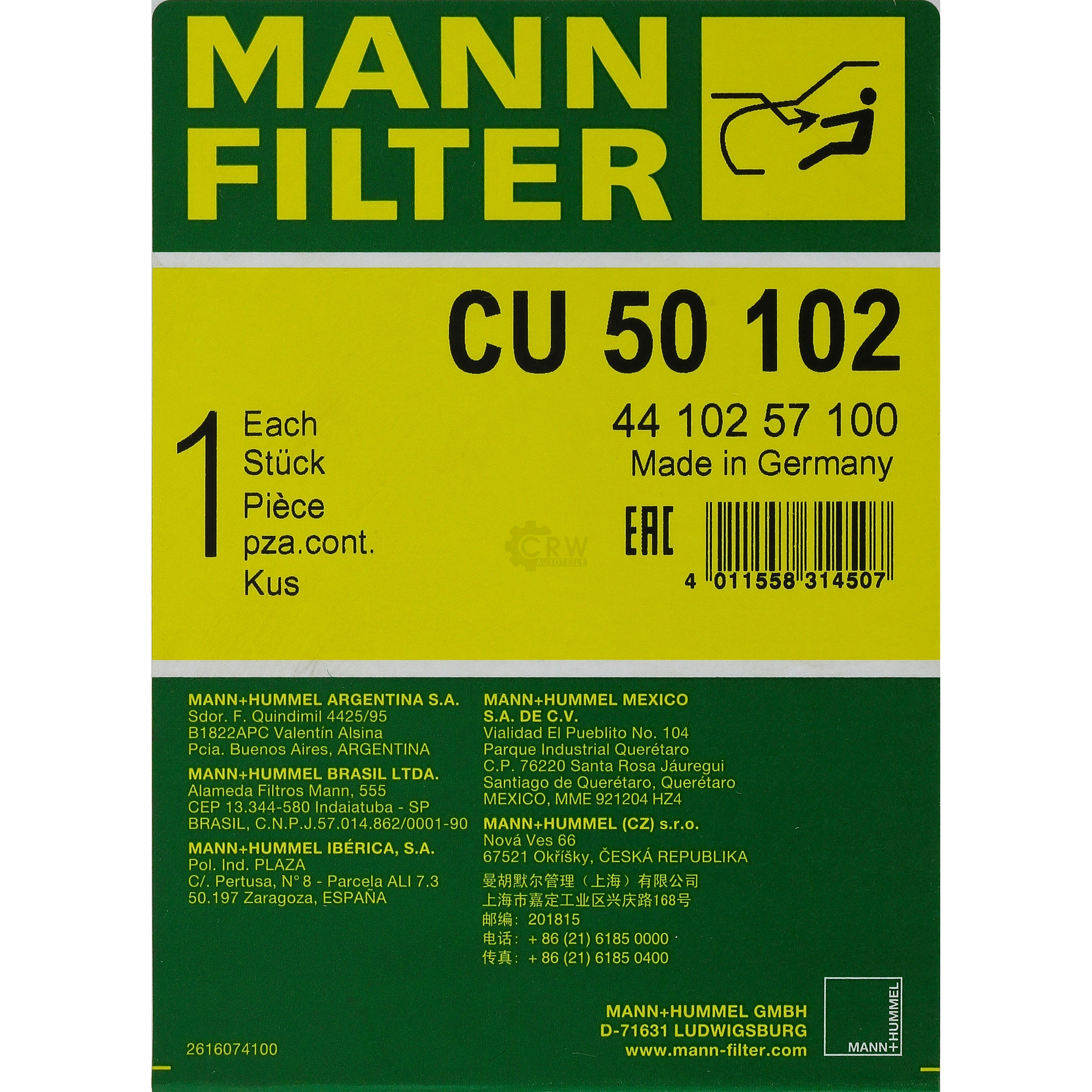 MANN-FILTER Filter Innenraumluft CU 50 102