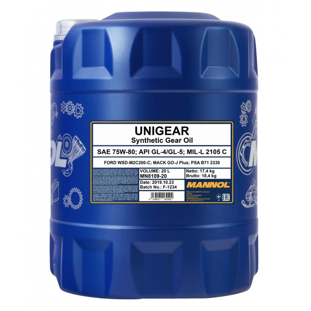 MANNOL 20 Liter 8109 Unigear 75W-80 Getriebeöl API GL-4/GL-5 MIL-L 2105 C