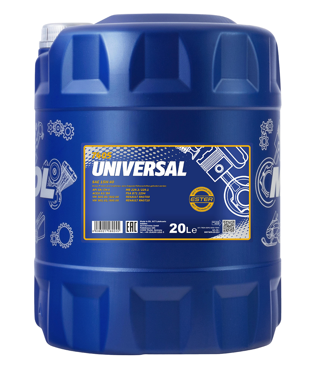 20 Liter MANNOL Motoröl Universal 15W-40 API SN/CH-4 Engine Oil Öl
