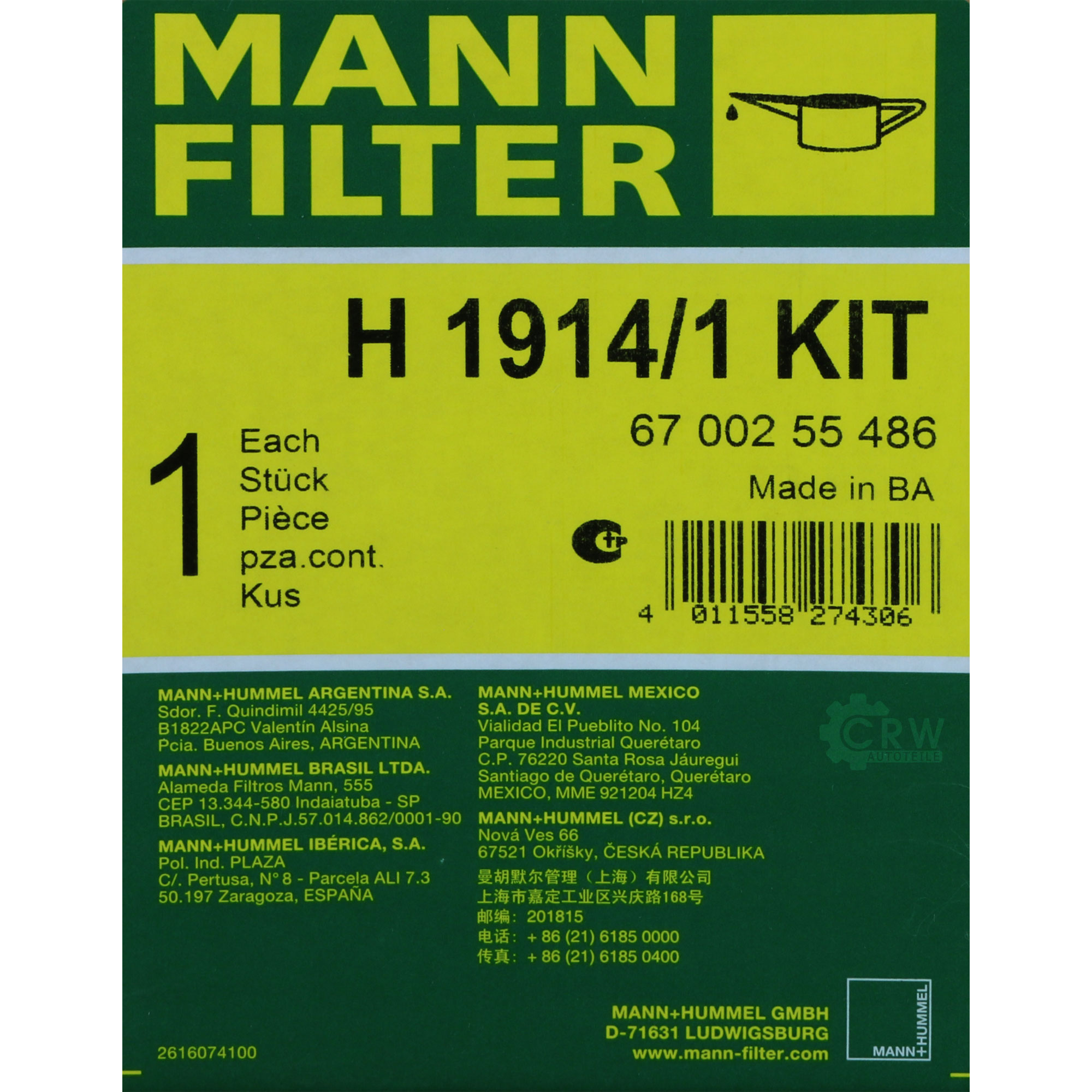 MANN-FILTER Getriebeölfilter für Automatikgetriebe H 1914/1 KIT